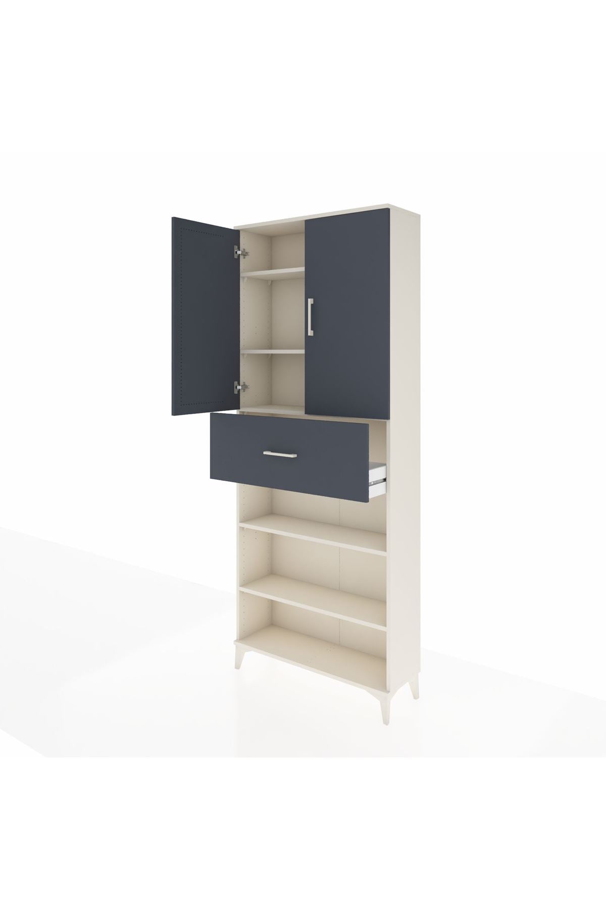 Arges Dolap 5 Raflı Tek Çekmeceli 2 Kapaklı 88x30x221 Aytaşı-Antrasit