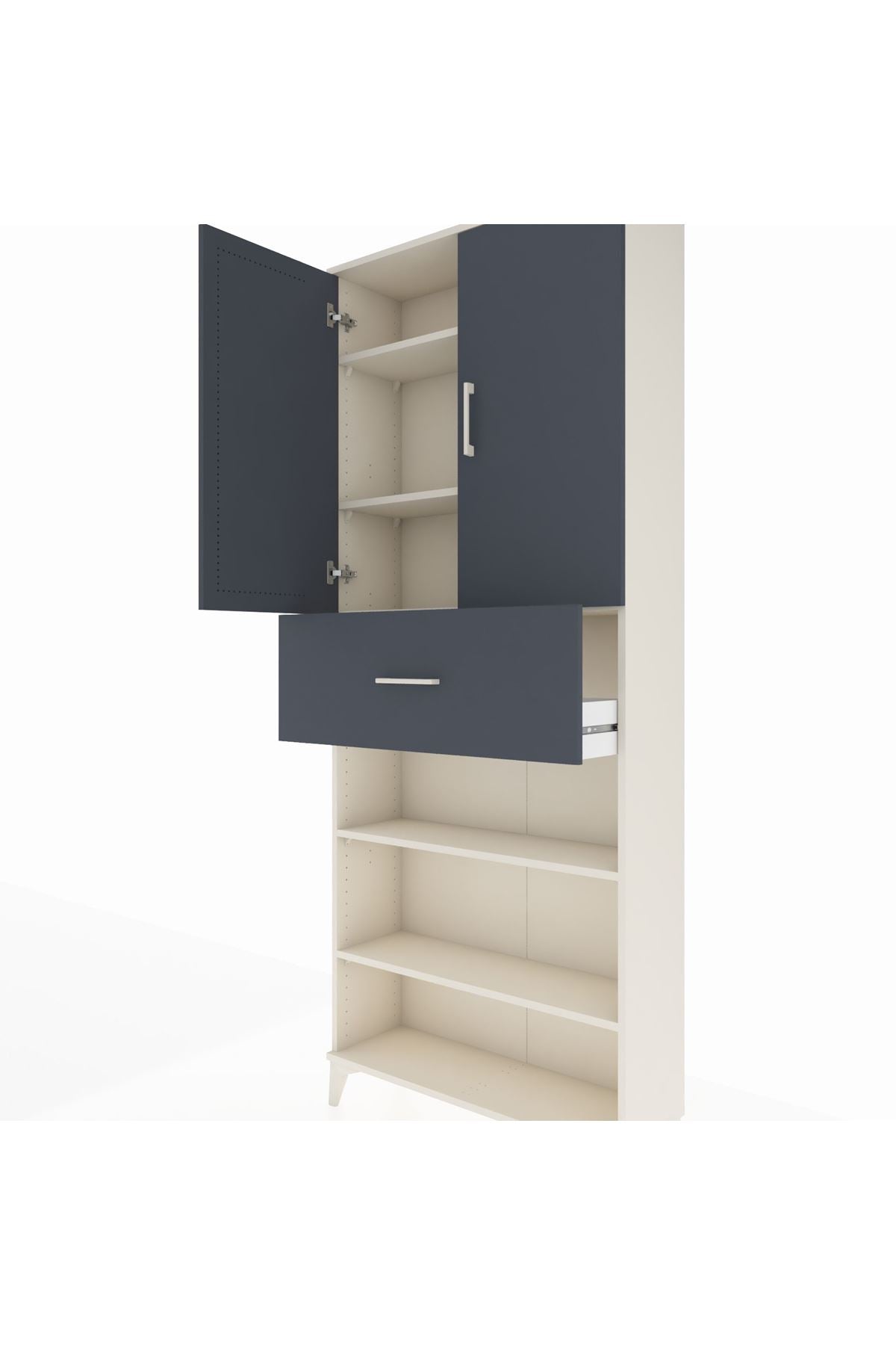 Arges Dolap 5 Raflı Tek Çekmeceli 2 Kapaklı 88x30x221 Aytaşı-Antrasit