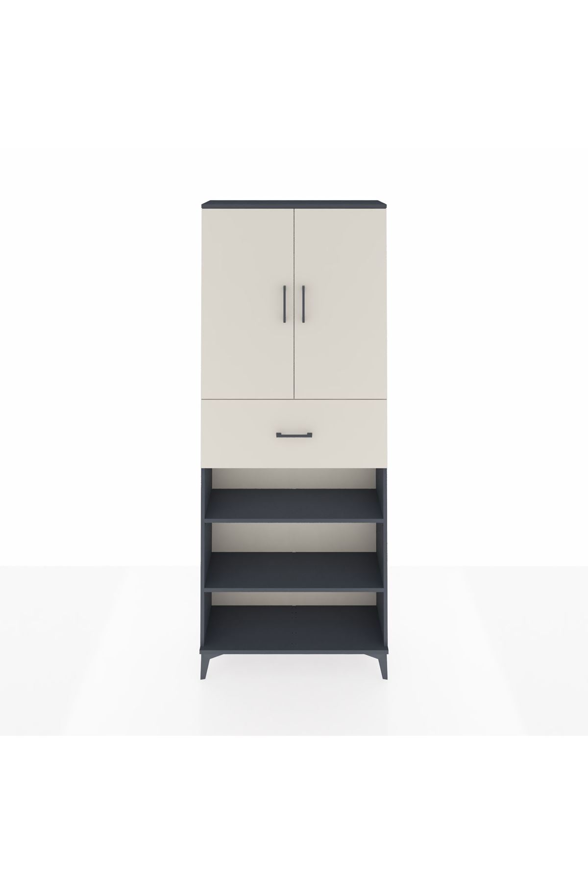 Arges Dolap 5 Raflı Tek Çekmeceli 2 Kapaklı 88x30x221 Antrasit-Aytaşı