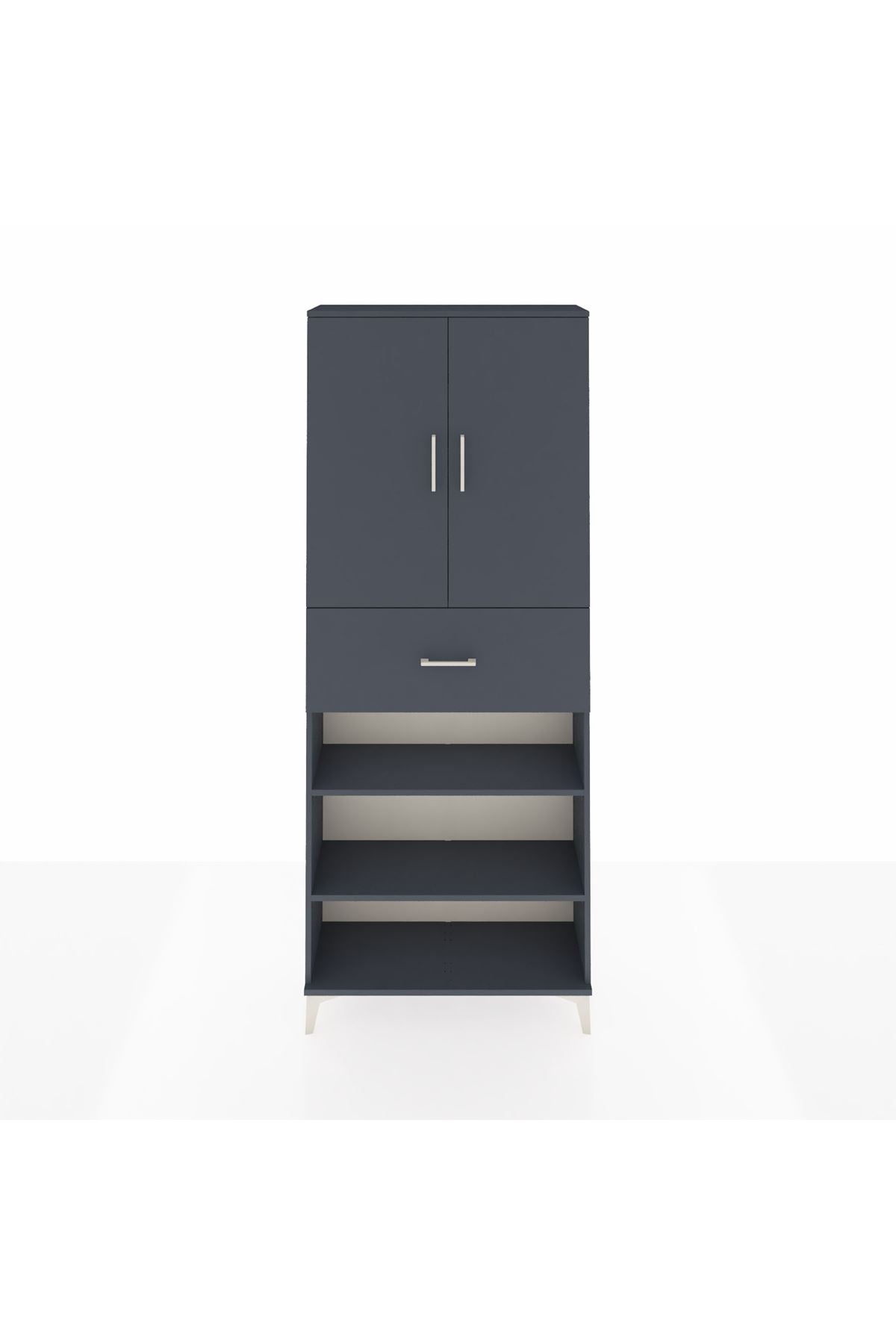 Arges Dolap 5 Raflı Tek Çekmeceli 2 Kapaklı 88x30x221 Antrasit-Antrasit