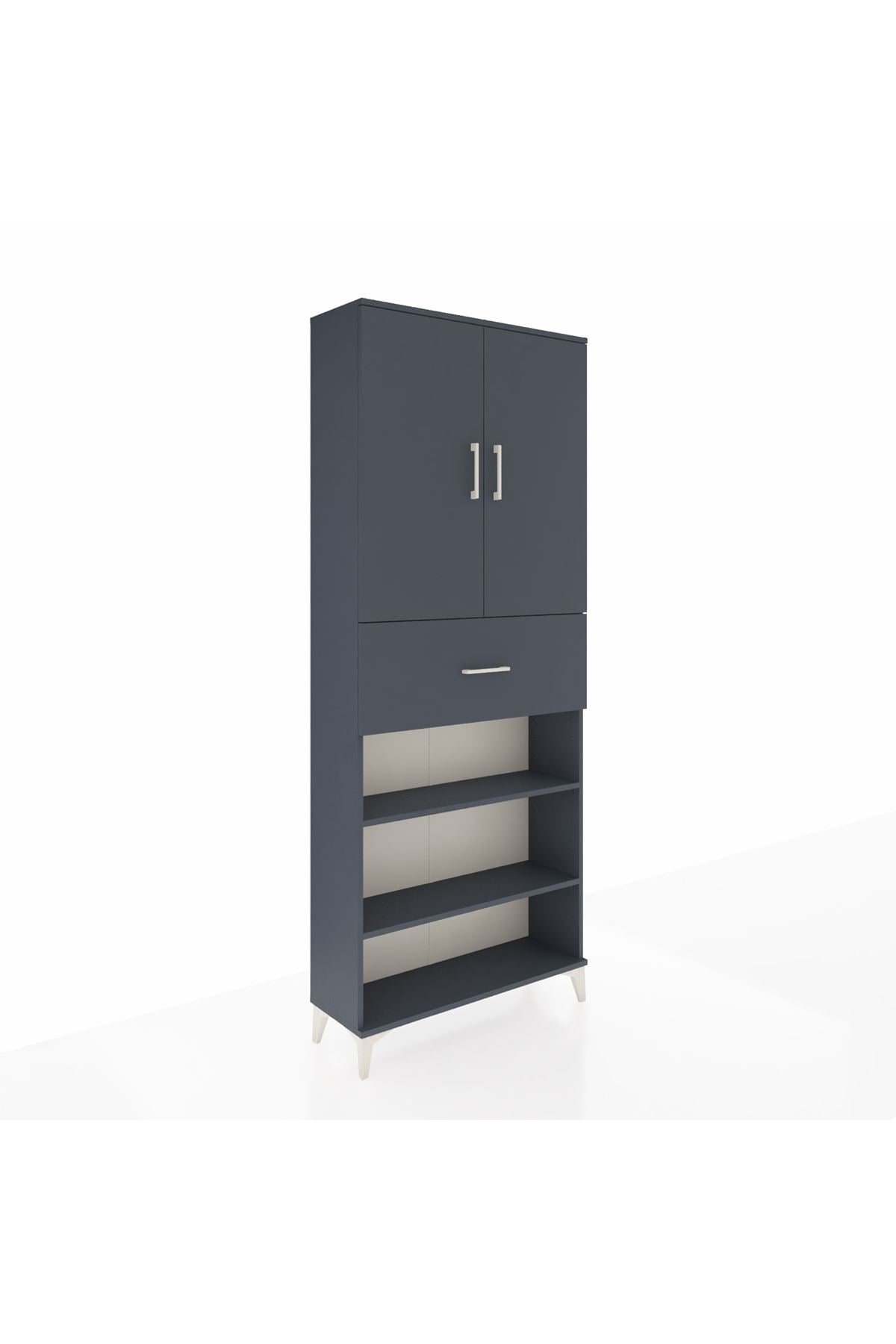 Arges Dolap 5 Raflı Tek Çekmeceli 2 Kapaklı 88x30x221 Antrasit-Antrasit