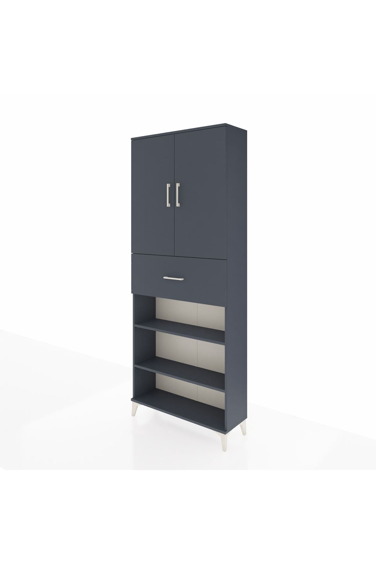 Arges Dolap 5 Raflı Tek Çekmeceli 2 Kapaklı 88x30x221 Antrasit-Antrasit