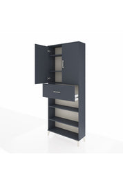 Arges Dolap 5 Raflı Tek Çekmeceli 2 Kapaklı 88x30x221 Antrasit-Antrasit