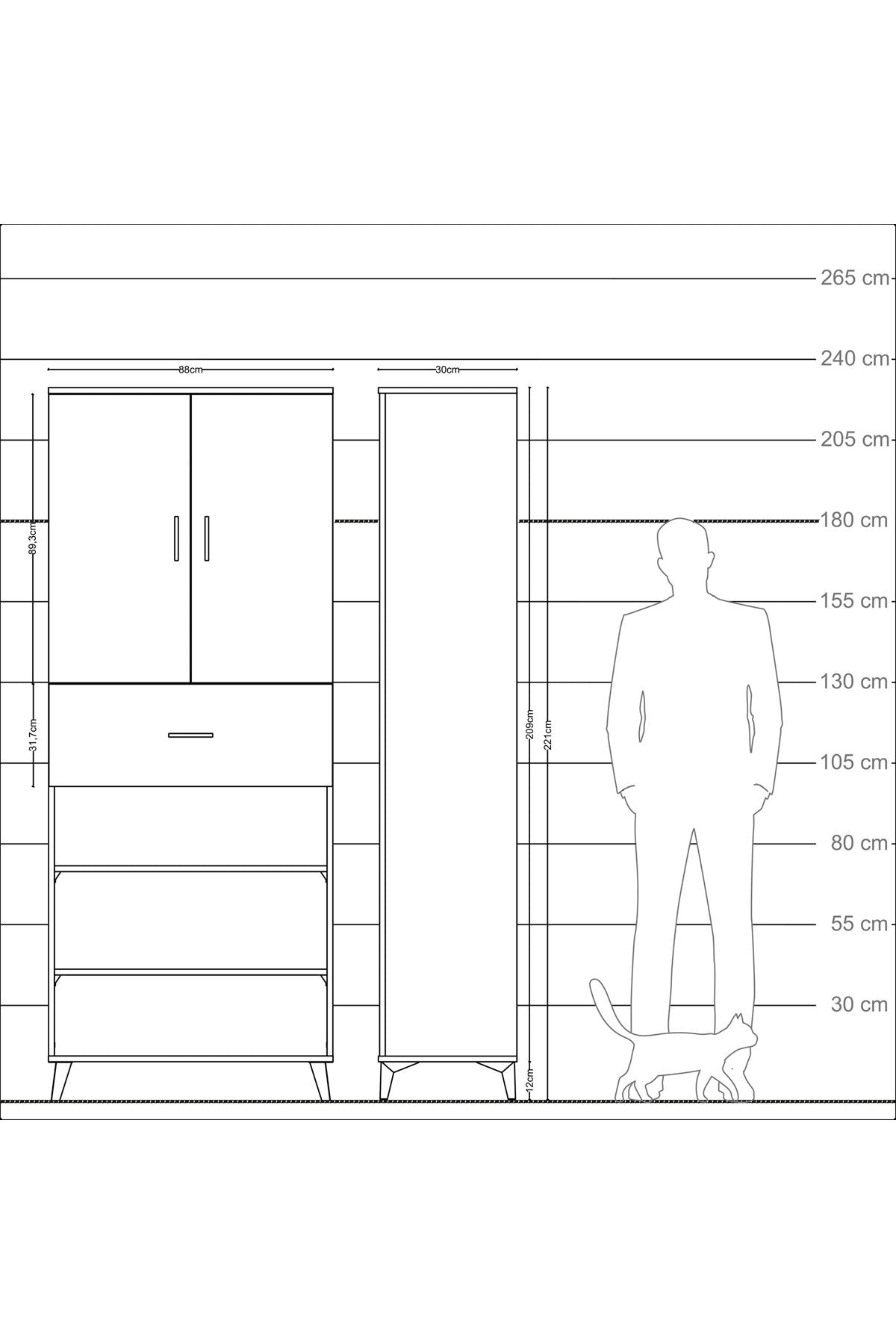 Arges Dolap 5 Raflı Tek Çekmeceli 2 Kapaklı 88x30x221 Antrasit-Antrasit