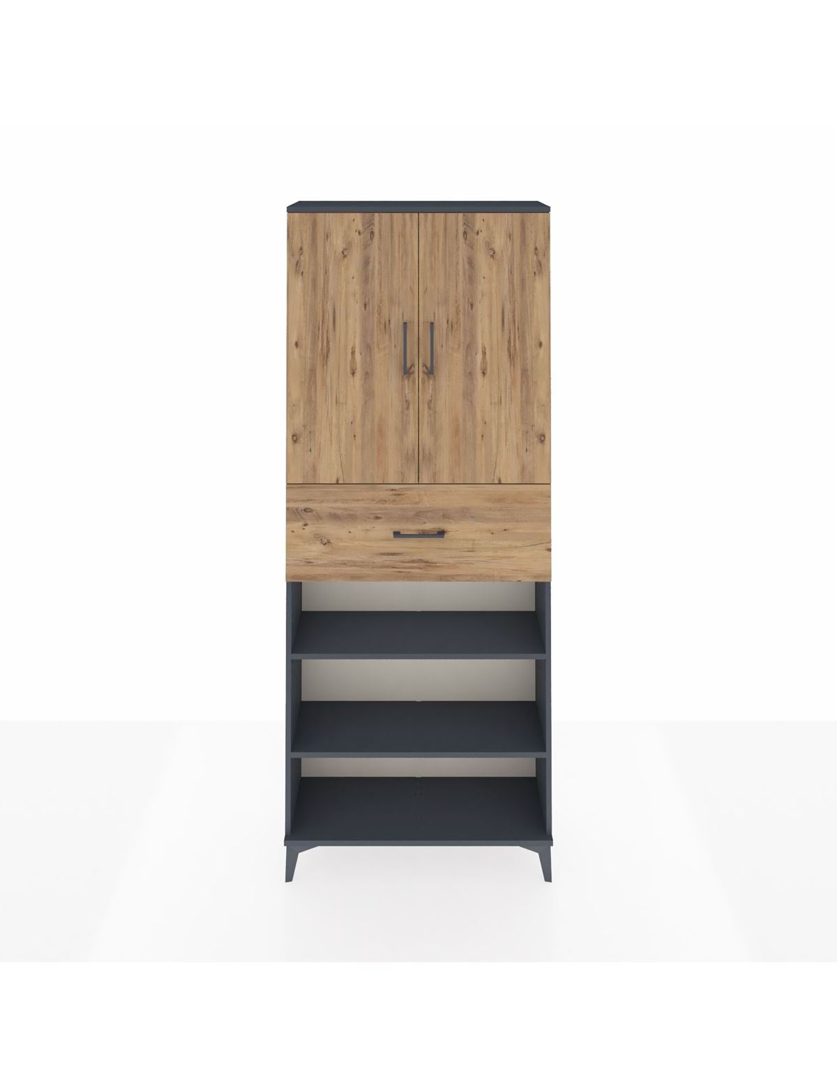 Arges Dolap 5 Raflı Tek Çekmeceli 2 Kapaklı 88x30x221 Antrasit-Çam