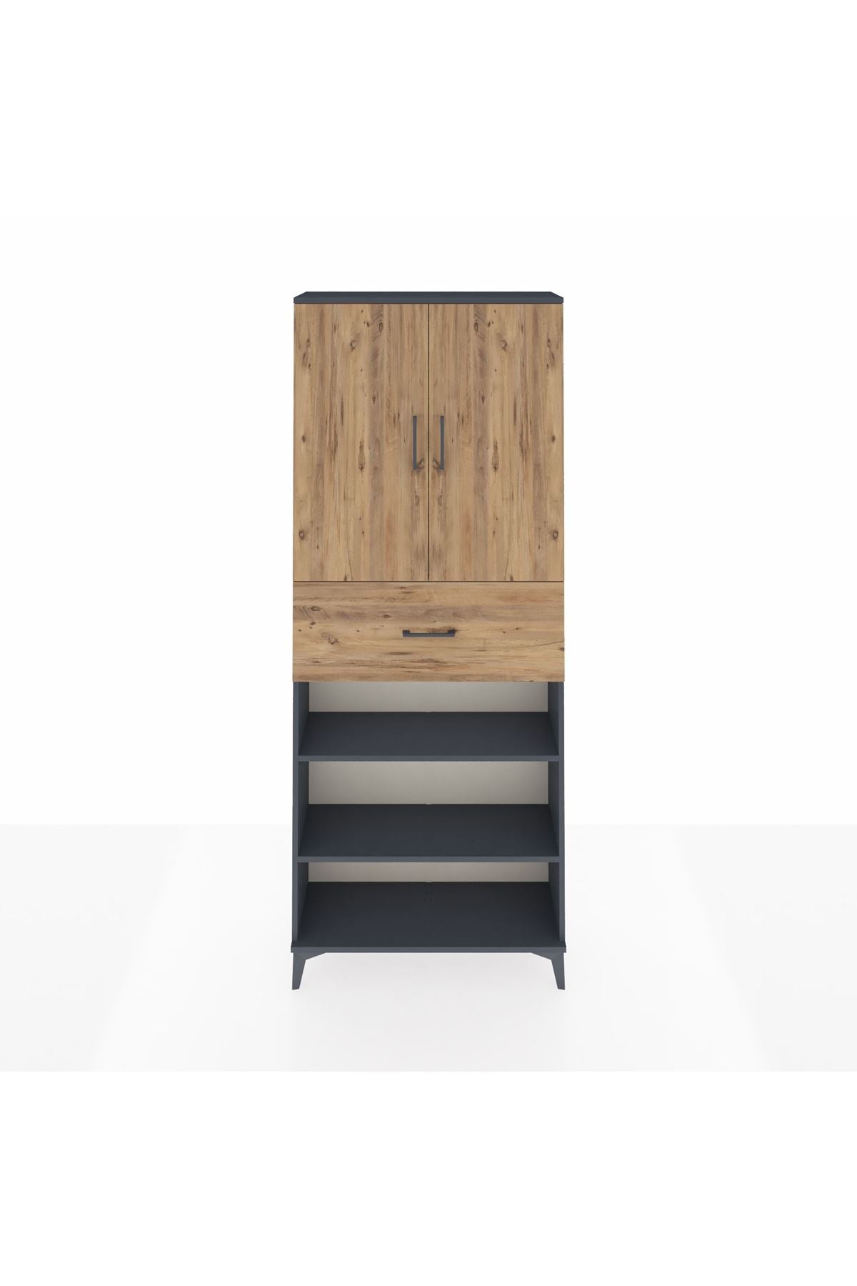 Arges Dolap 5 Raflı Tek Çekmeceli 2 Kapaklı 88x30x221 Antrasit-Çam