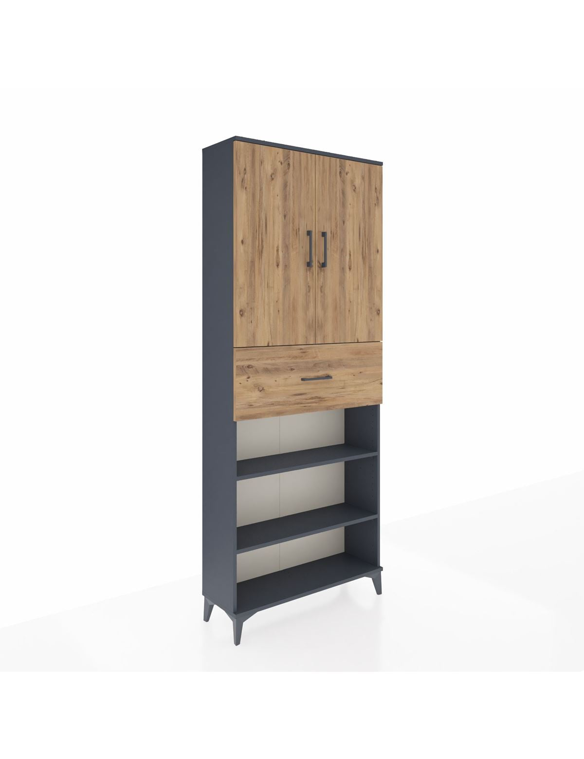 Arges Dolap 5 Raflı Tek Çekmeceli 2 Kapaklı 88x30x221 Antrasit-Çam