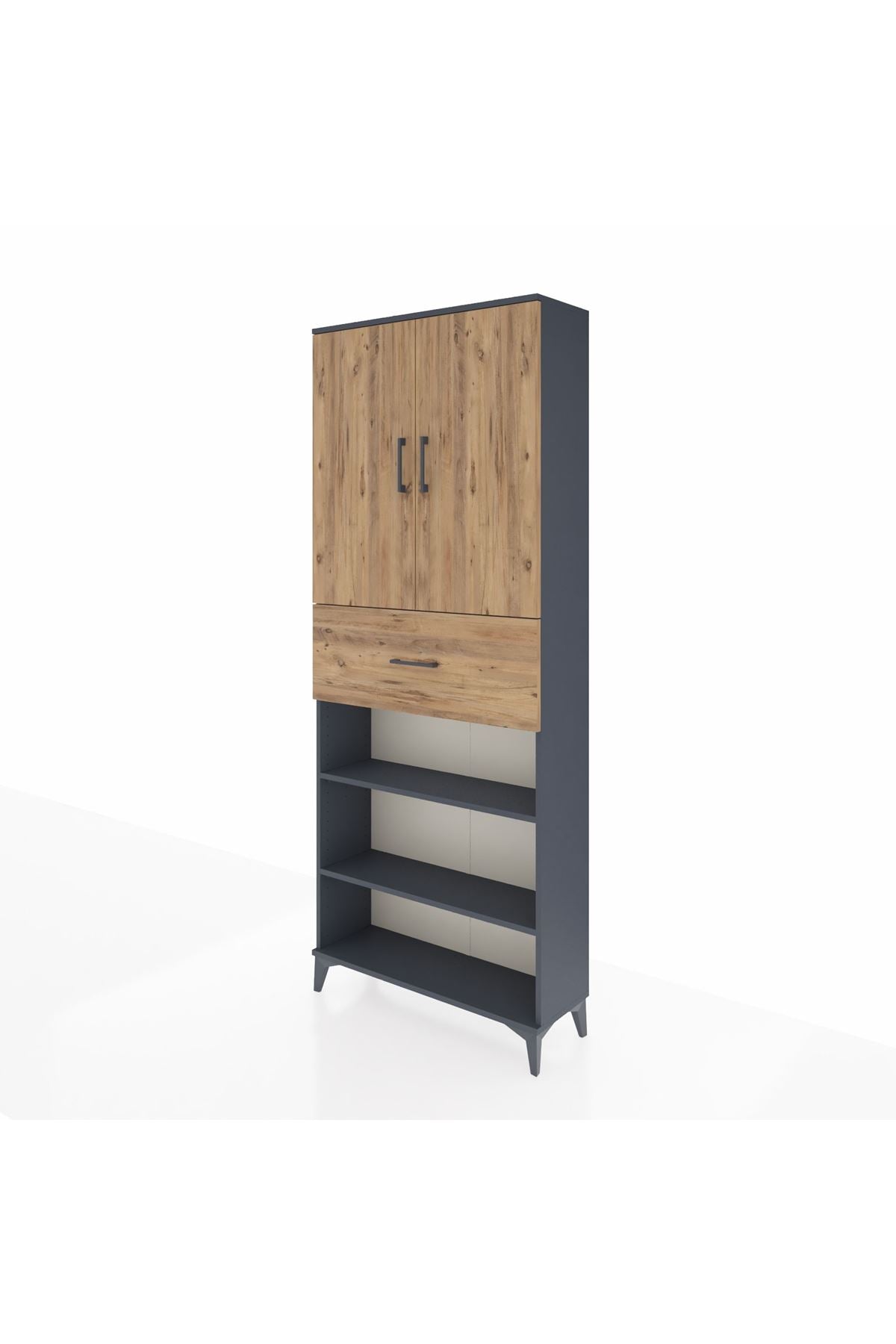Arges Dolap 5 Raflı Tek Çekmeceli 2 Kapaklı 88x30x221 Antrasit-Çam