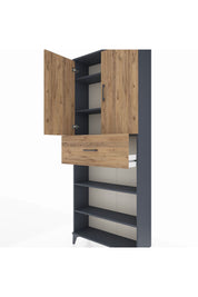 Arges Dolap 5 Raflı Tek Çekmeceli 2 Kapaklı 88x30x221 Antrasit-Çam