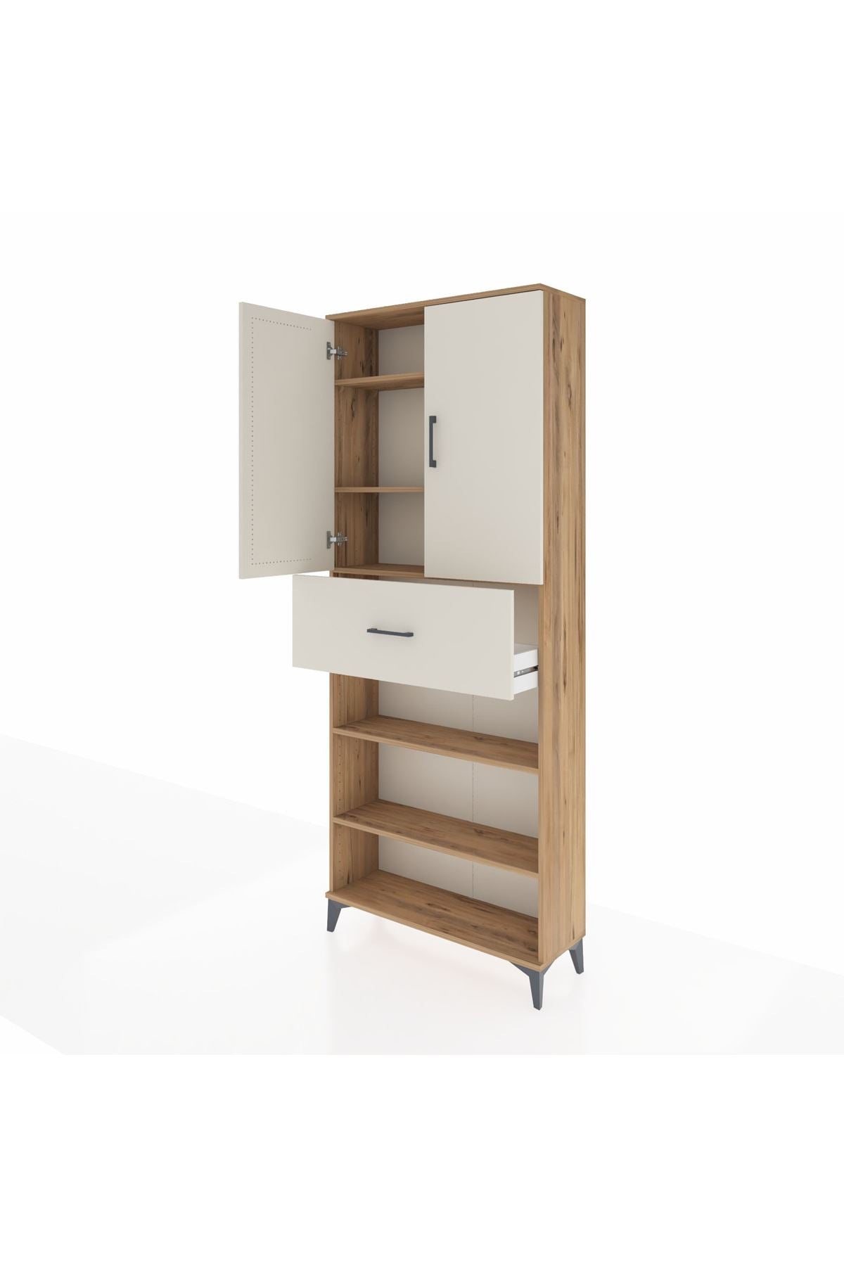 Arges Dolap 5 Raflı Tek Çekmeceli 2 Kapaklı 88x30x221 Çam-Aytaşı