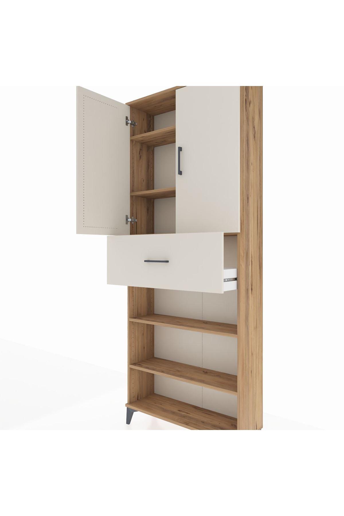 Arges Dolap 5 Raflı Tek Çekmeceli 2 Kapaklı 88x30x221 Çam-Aytaşı