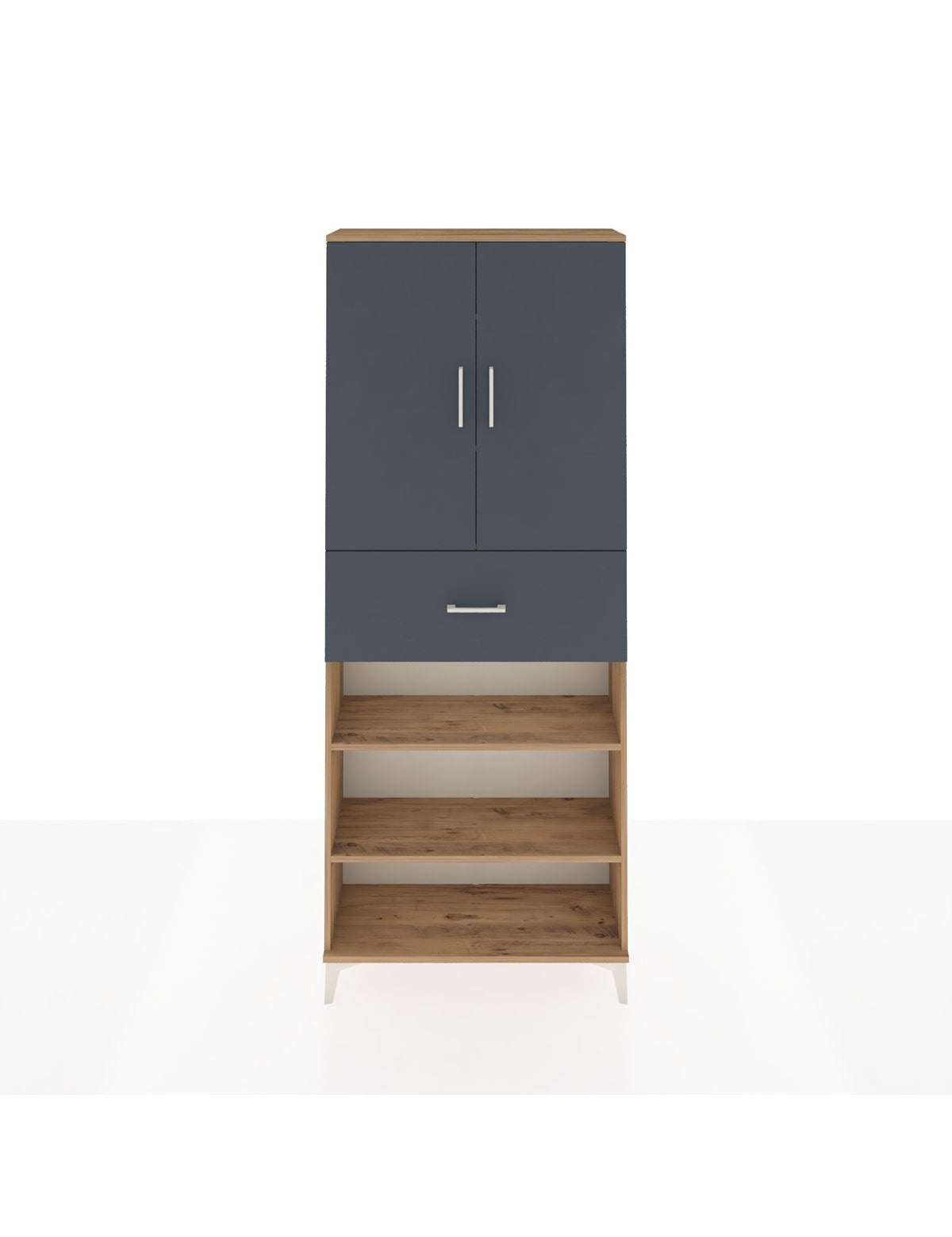 Arges Dolap 5 Raflı Tek Çekmeceli 2 Kapaklı 88x30x221 Çam-Antrasit