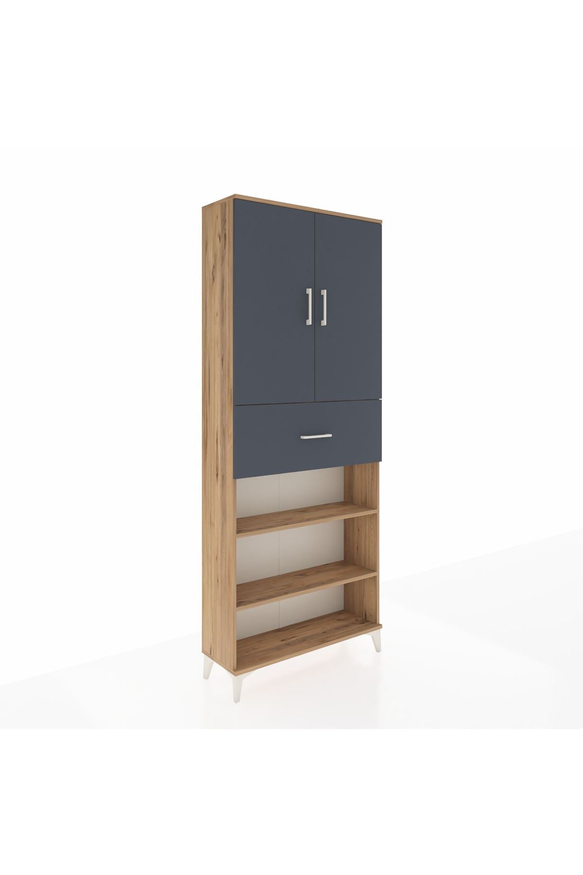 Arges Dolap 5 Raflı Tek Çekmeceli 2 Kapaklı 88x30x221 Çam-Antrasit