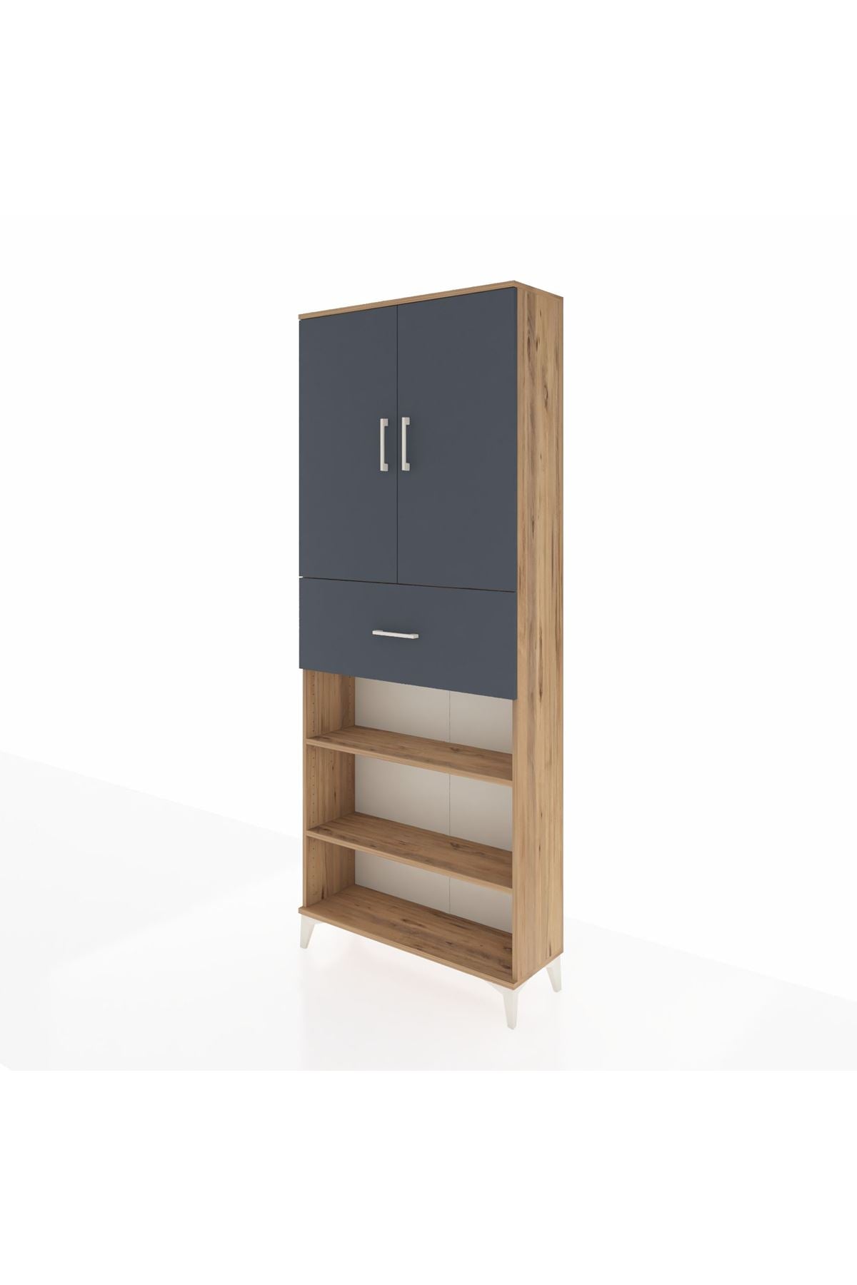 Arges Dolap 5 Raflı Tek Çekmeceli 2 Kapaklı 88x30x221 Çam-Antrasit
