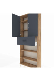 Arges Dolap 5 Raflı Tek Çekmeceli 2 Kapaklı 88x30x221 Çam-Antrasit
