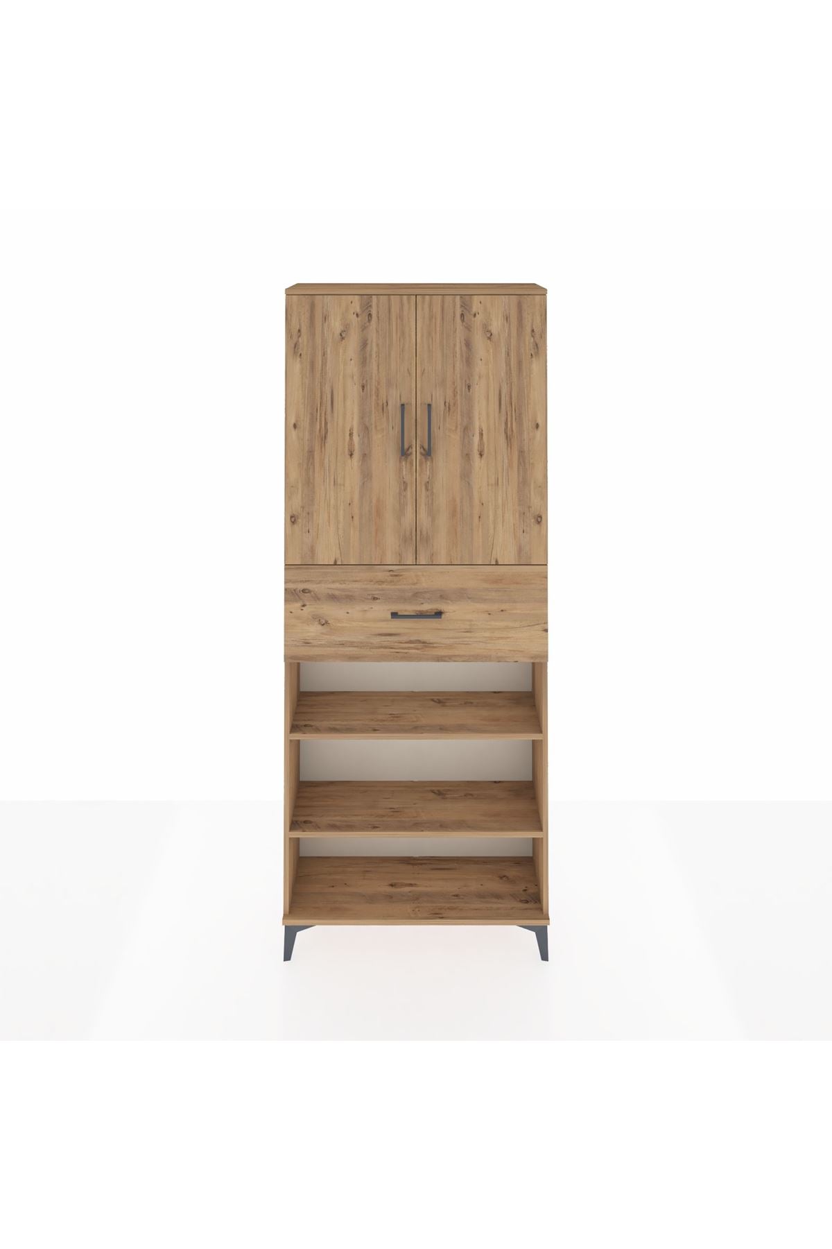 Arges Dolap 5 Raflı Tek Çekmeceli 2 Kapaklı 88x30x221 Çam-Çam