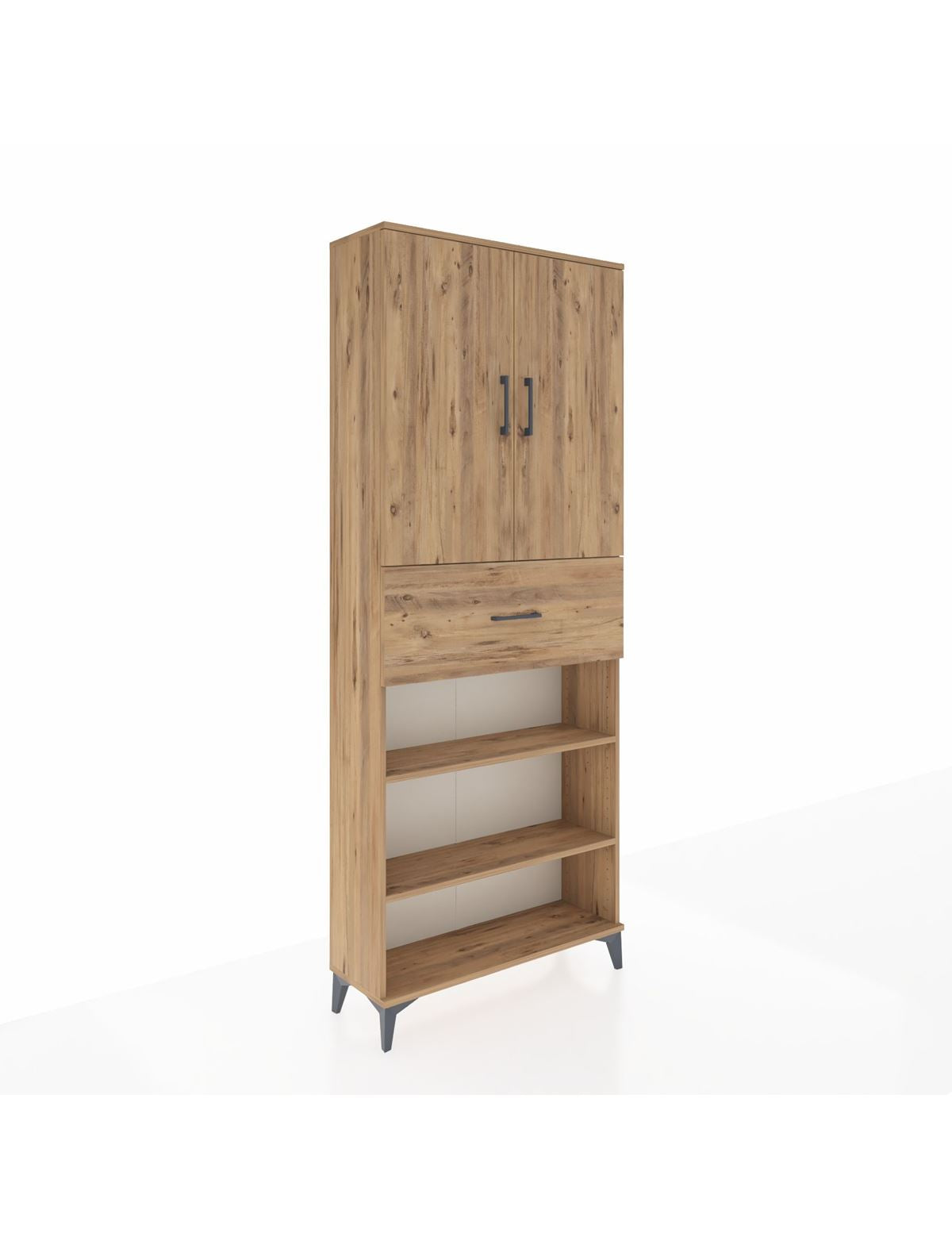 Arges Dolap 5 Raflı Tek Çekmeceli 2 Kapaklı 88x30x221 Çam-Çam