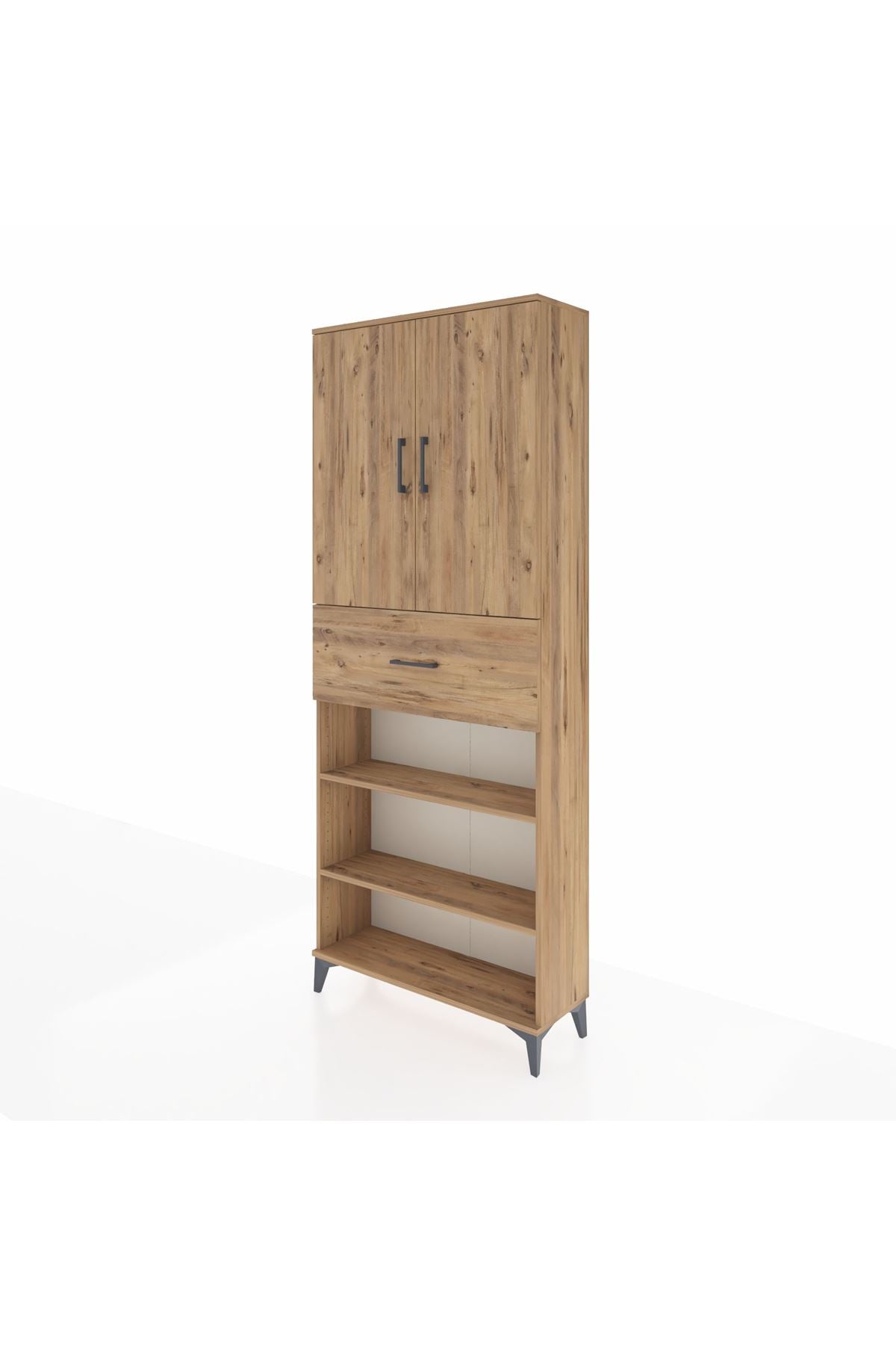 Arges Dolap 5 Raflı Tek Çekmeceli 2 Kapaklı 88x30x221 Çam-Çam