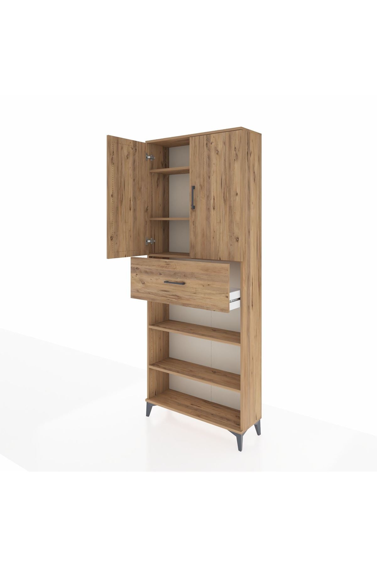 Arges Dolap 5 Raflı Tek Çekmeceli 2 Kapaklı 88x30x221 Çam-Çam