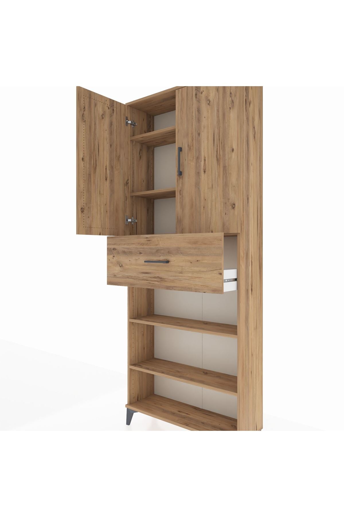 Arges Dolap 5 Raflı Tek Çekmeceli 2 Kapaklı 88x30x221 Çam-Çam