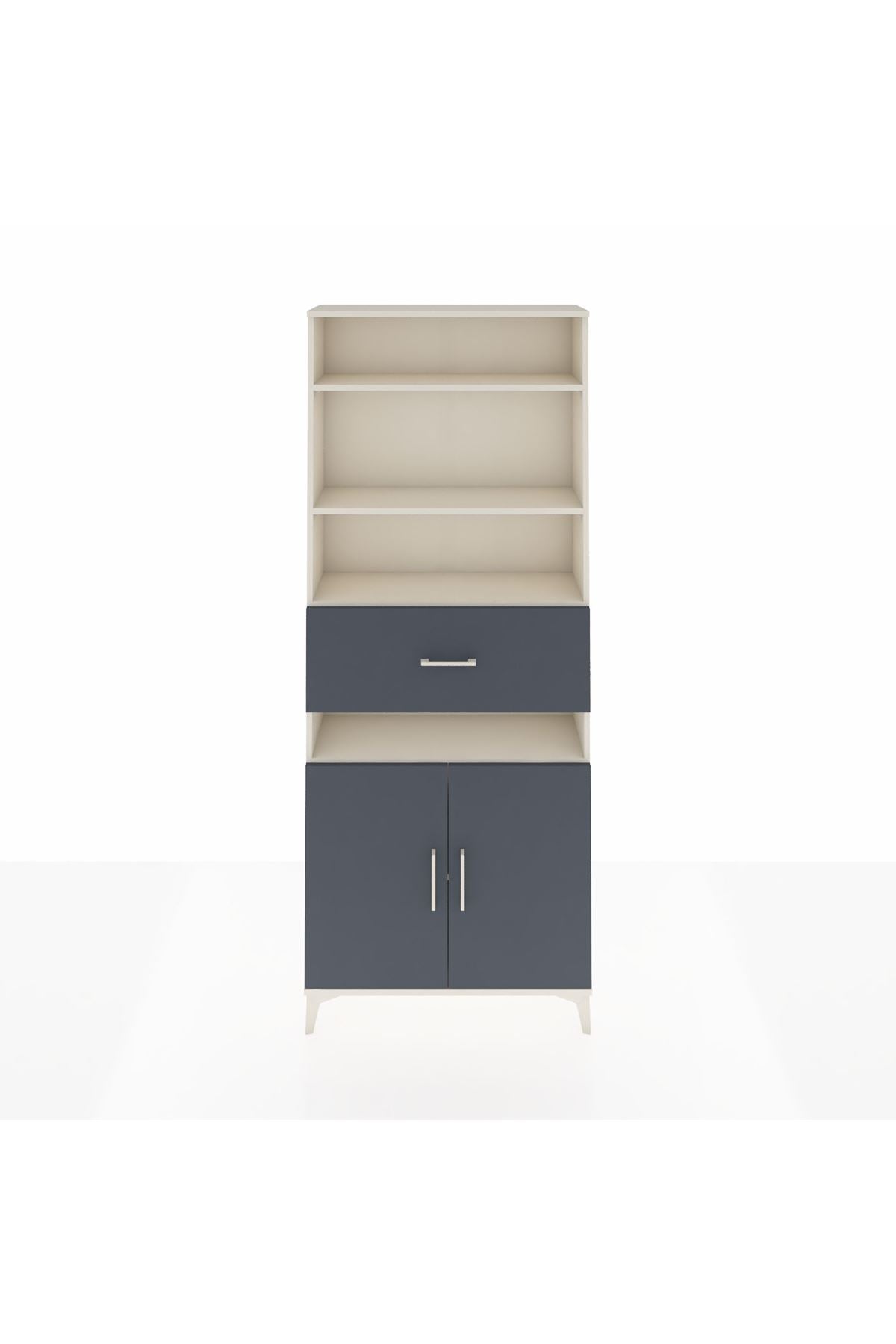 Arges Dolap 5 Raflı Tek Çekmeceli 2 Kapaklı 88x30x221 Aytaşı-Antrasit
