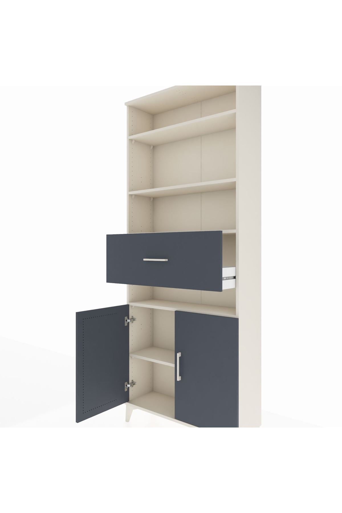 Arges Dolap 5 Raflı Tek Çekmeceli 2 Kapaklı 88x30x221 Aytaşı-Antrasit