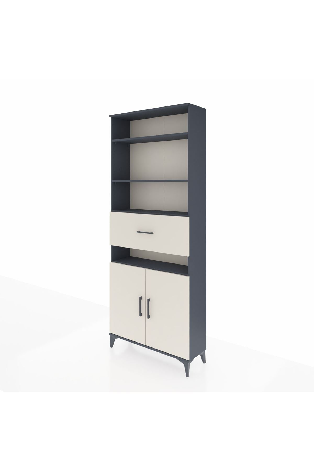 Arges Dolap 5 Raflı Tek Çekmeceli 2 Kapaklı 88x30x221 Antrasit-Aytaşı