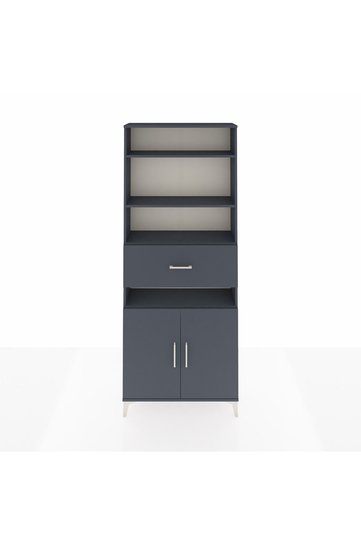 Arges Dolap 5 Raflı Tek Çekmeceli 2 Kapaklı 88x30x221 Antrasit-Antrasit