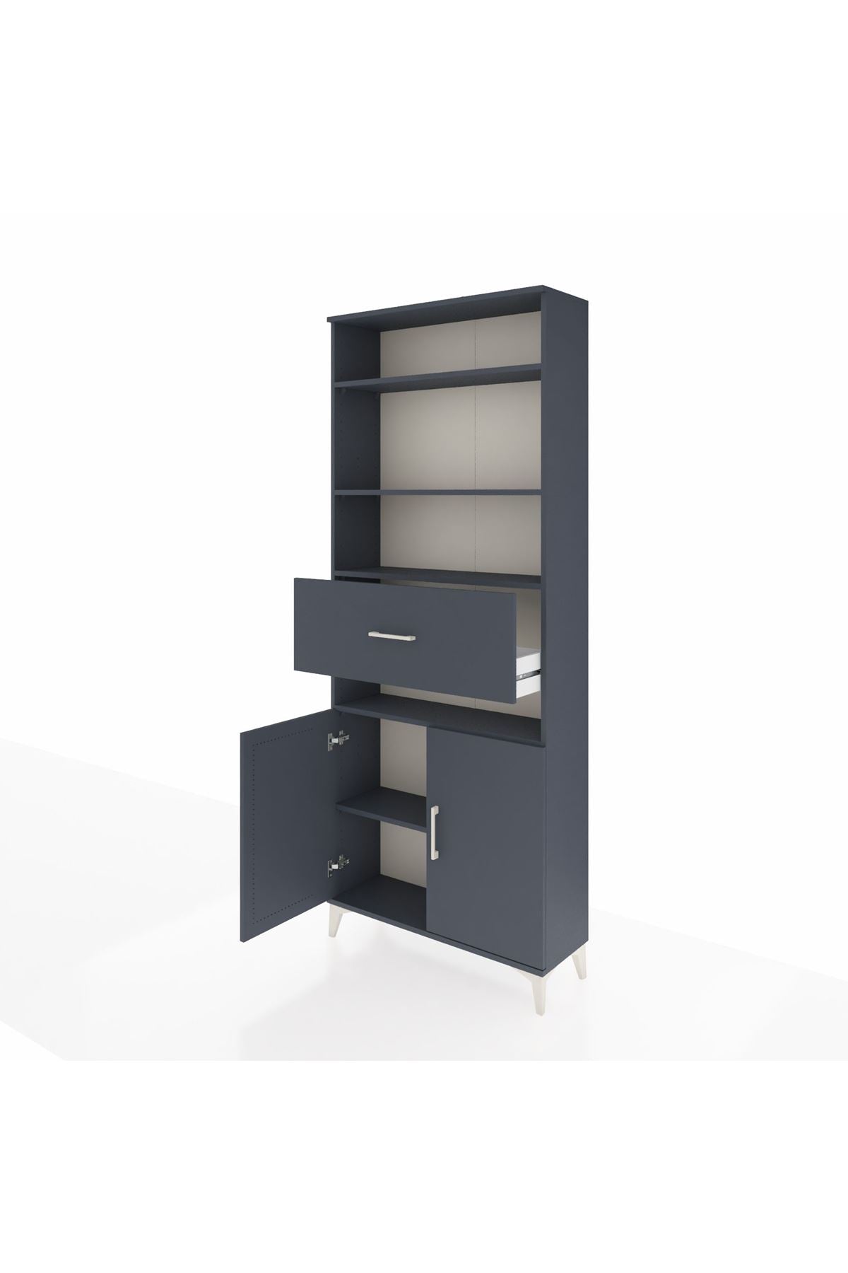 Arges Dolap 5 Raflı Tek Çekmeceli 2 Kapaklı 88x30x221 Antrasit-Antrasit