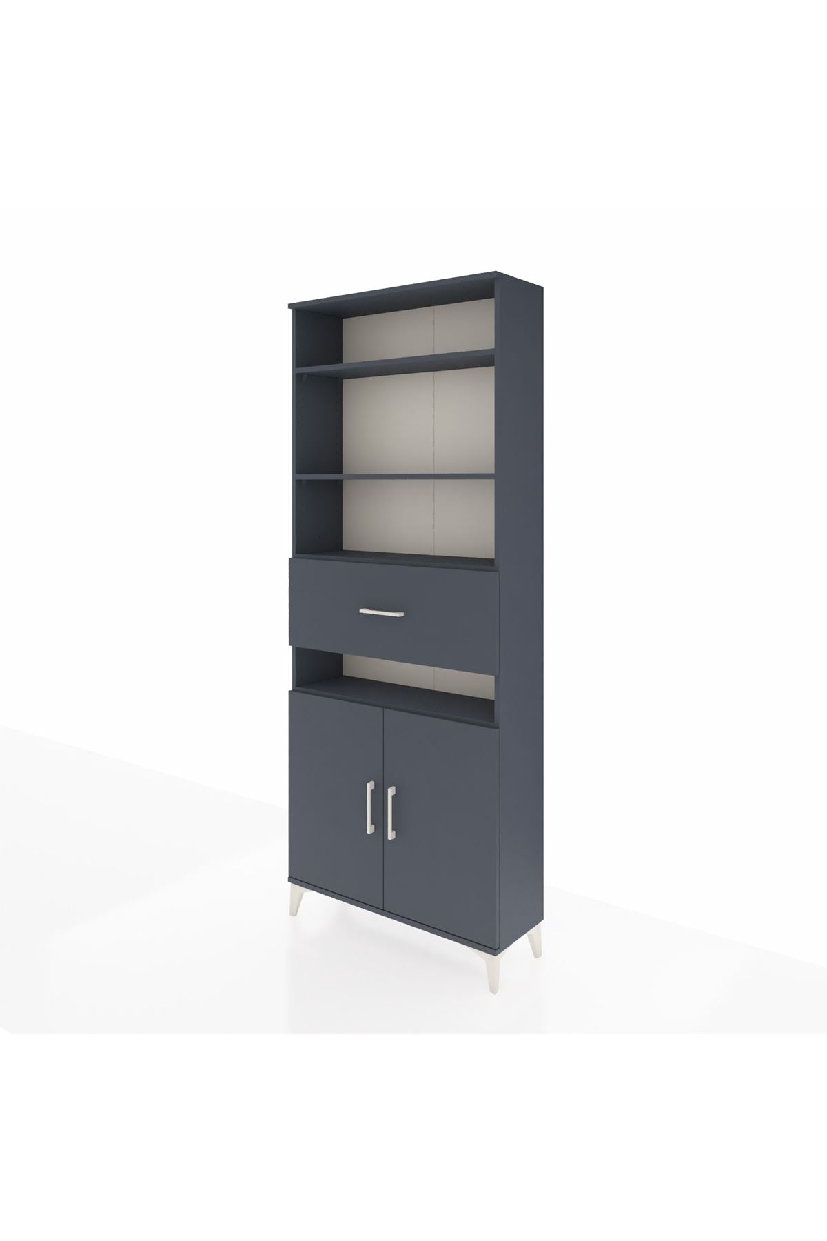 Arges Dolap 5 Raflı Tek Çekmeceli 2 Kapaklı 88x30x221 Antrasit-Antrasit