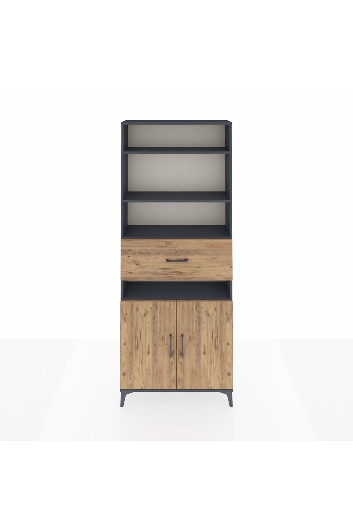 Arges Dolap 5 Raflı Tek Çekmeceli 2 Kapaklı 88x30x221 Antrasit-Çam