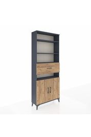 Arges Dolap 5 Raflı Tek Çekmeceli 2 Kapaklı 88x30x221 Antrasit-Çam