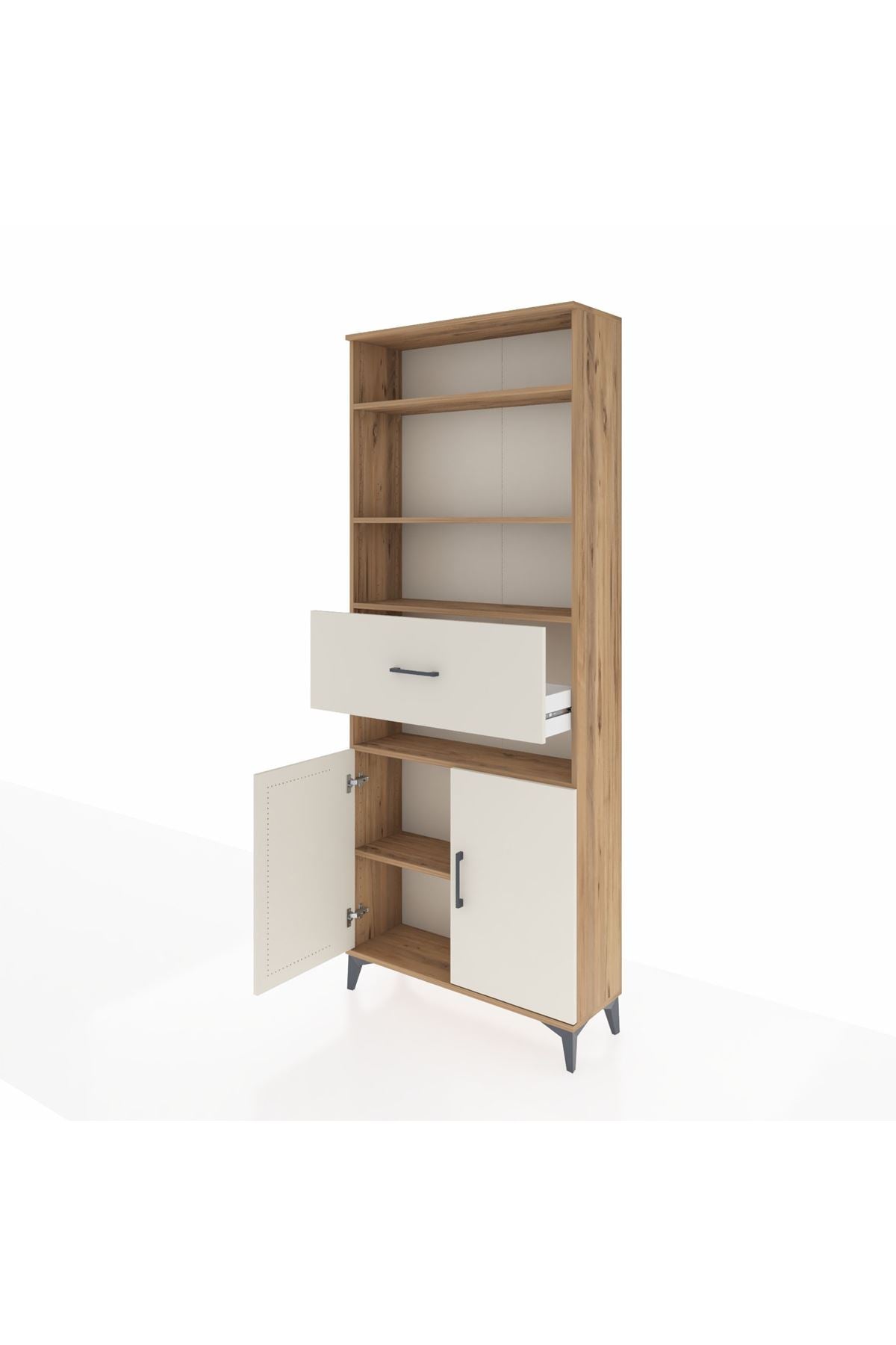 Arges Dolap 5 Raflı Tek Çekmeceli 2 Kapaklı 88x30x221 Çam-Aytaşı