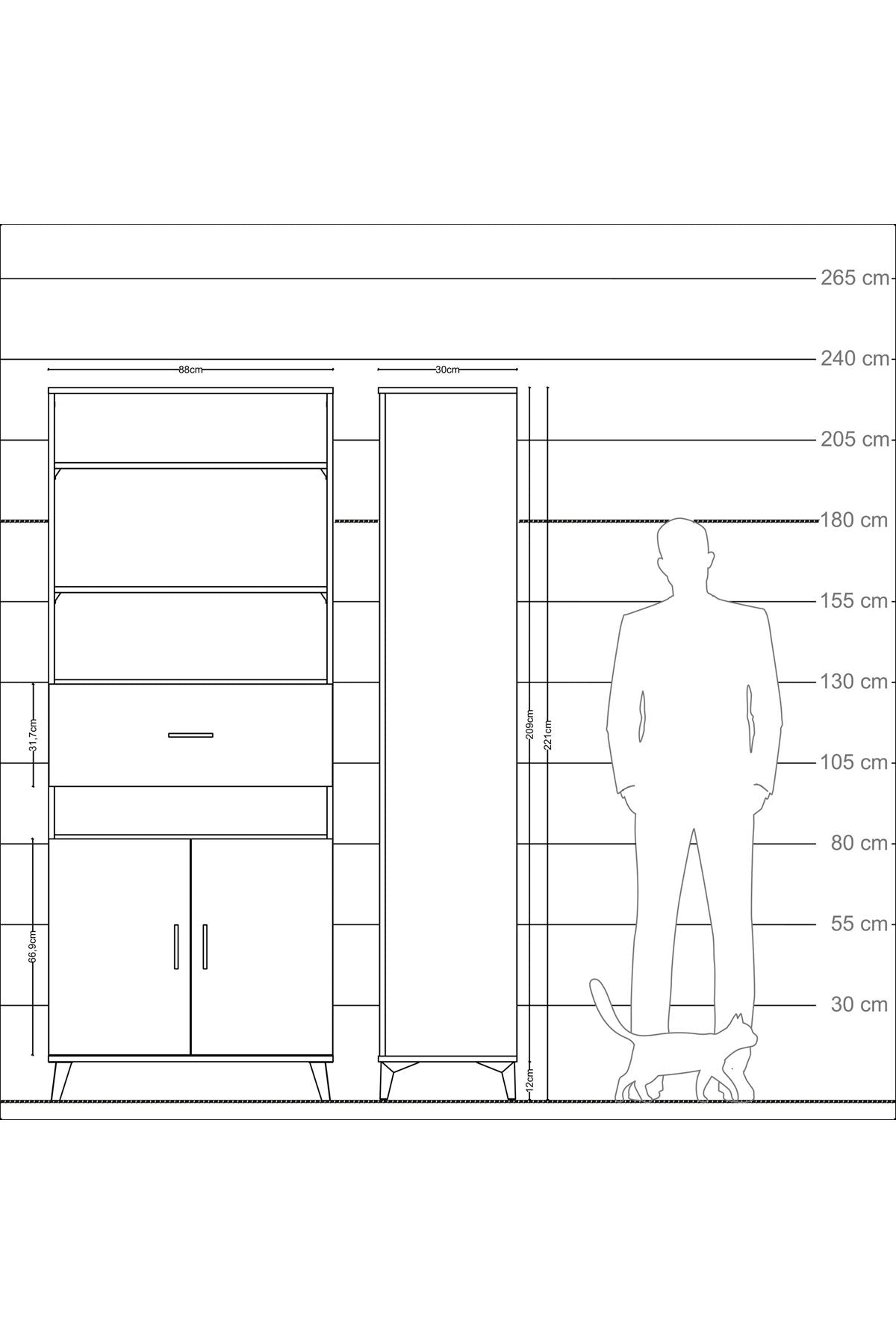 Arges Dolap 5 Raflı Tek Çekmeceli 2 Kapaklı 88x30x221 - S30M184V7A