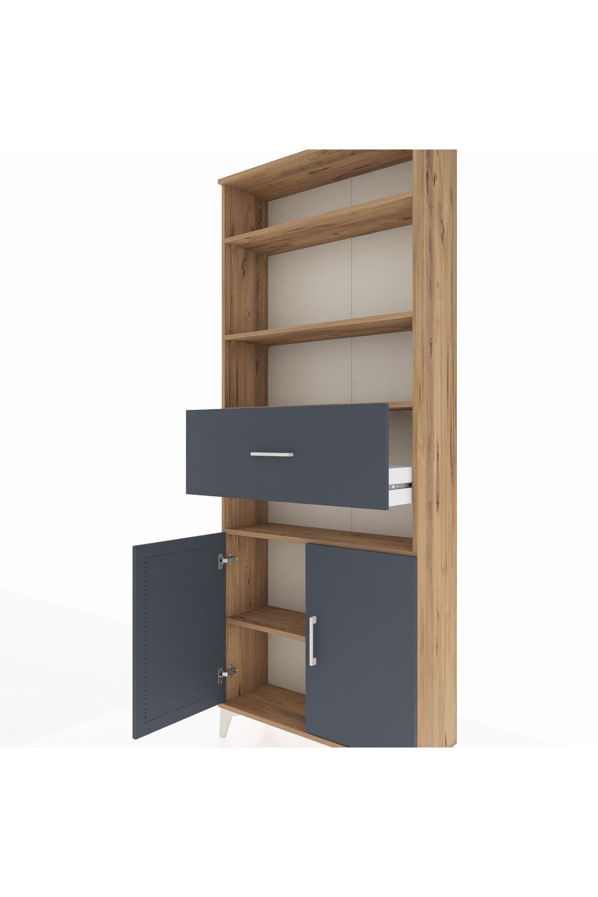 Arges Dolap 5 Raflı Tek Çekmeceli 2 Kapaklı 88x30x221 Çam-Antrasit