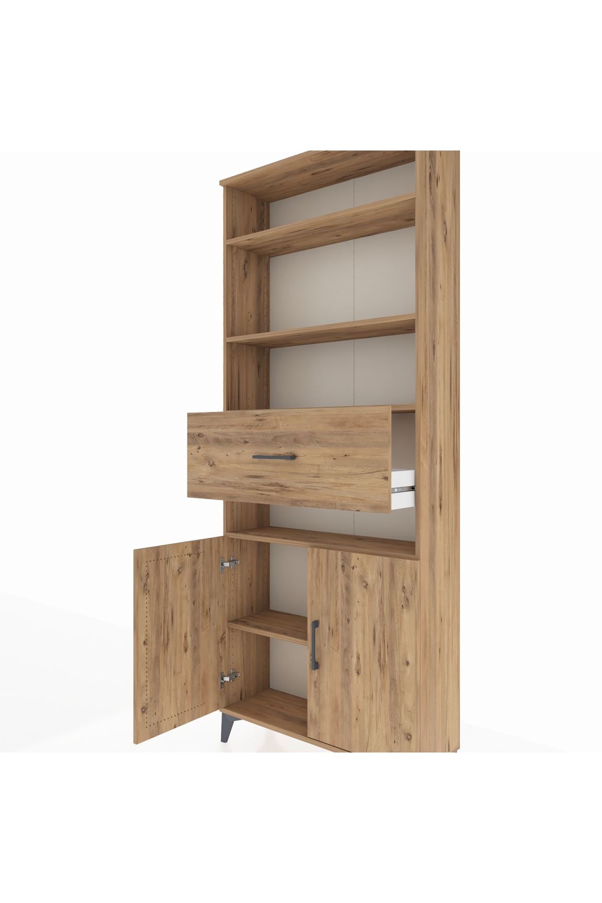 Arges Dolap 5 Raflı Tek Çekmeceli 2 Kapaklı 88x30x221 Çam-Çam