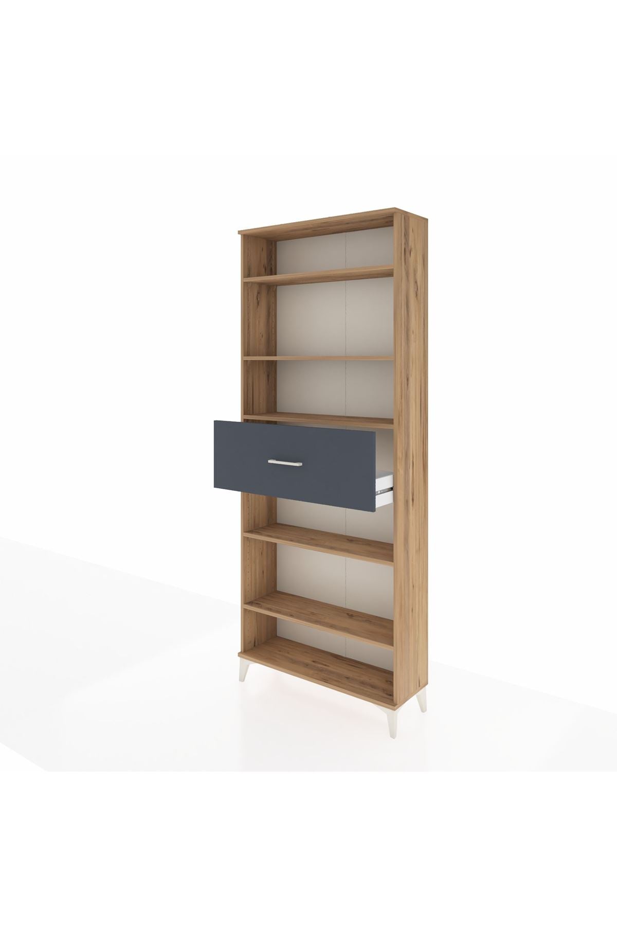 Arges Dolap 5 Raflı Tek Çekmeceli 88x30x221 Çam-Antrasit