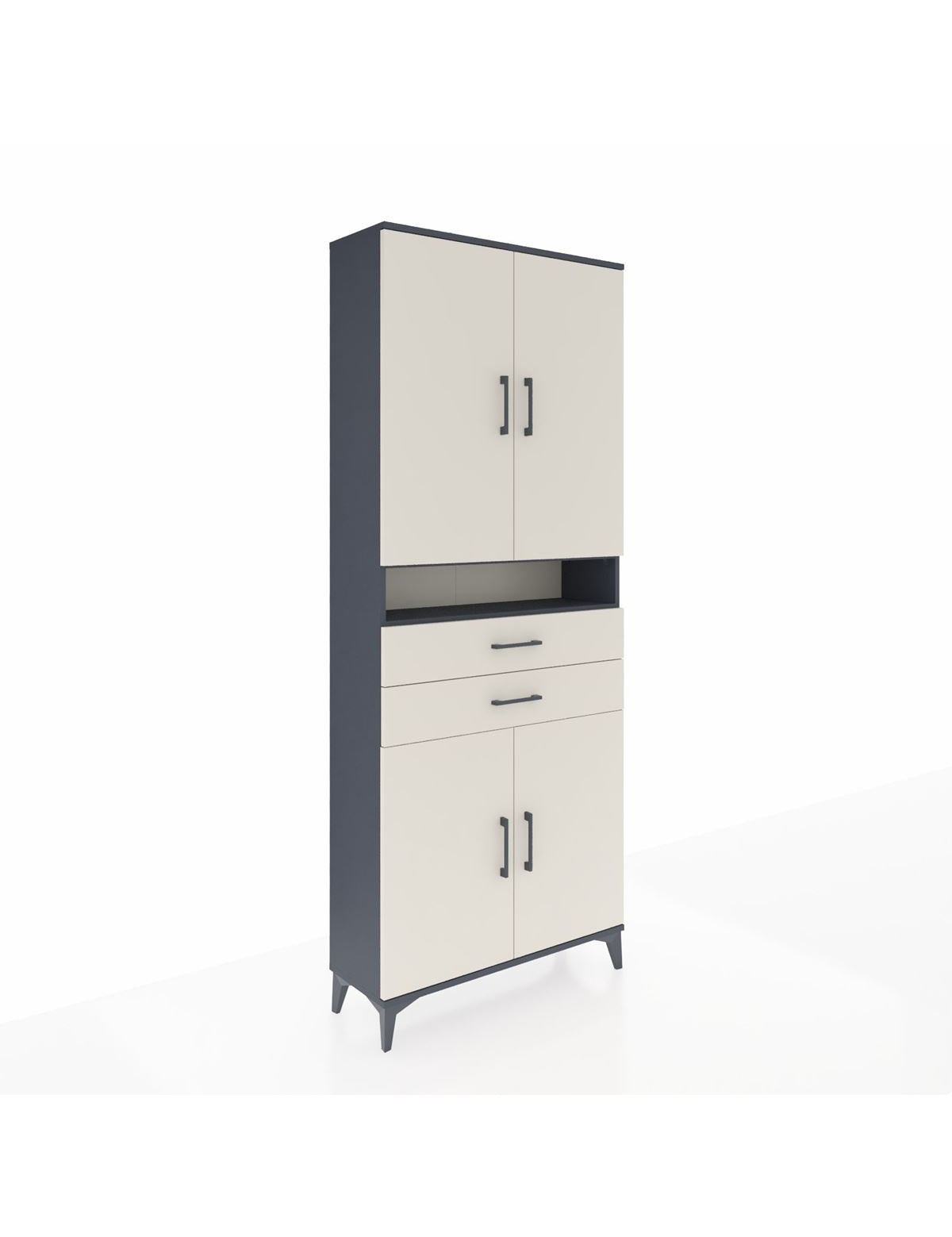 Arges Dolap 5 Raflı 2 Çekmeceli 4 Kapaklı 88x30x221 Antrasit-Aytaşı