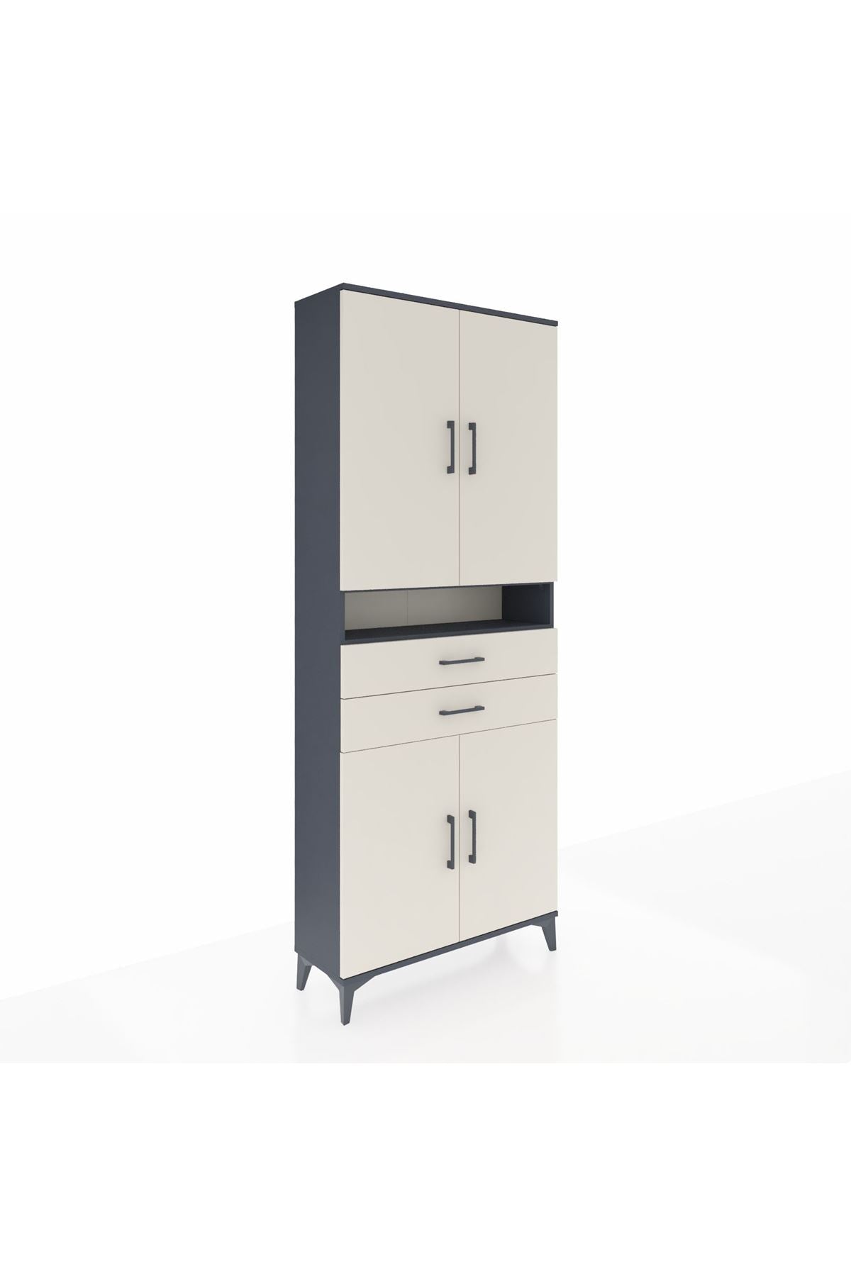 Arges Dolap 5 Raflı 2 Çekmeceli 4 Kapaklı 88x30x221 Antrasit-Aytaşı