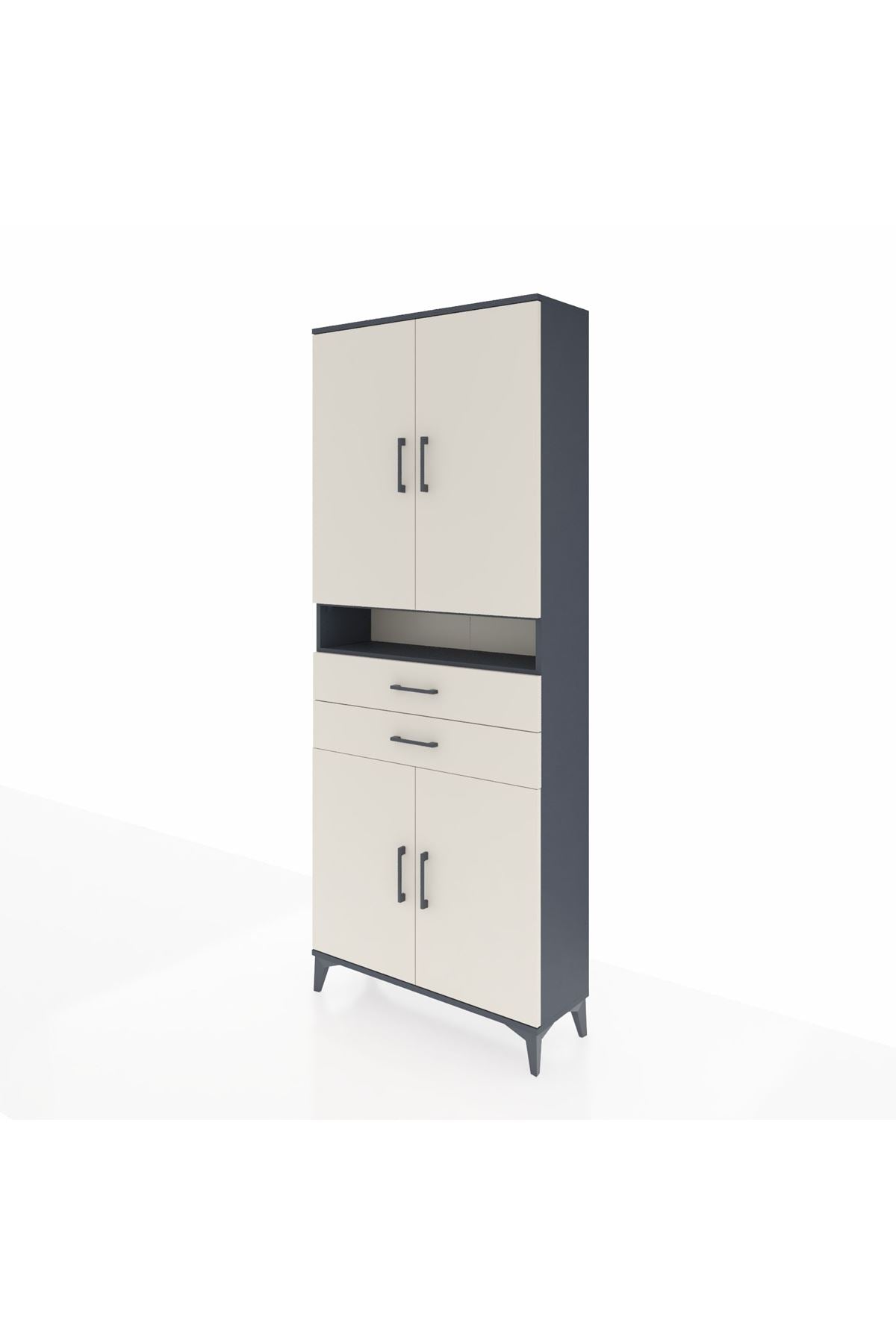 Arges Dolap 5 Raflı 2 Çekmeceli 4 Kapaklı 88x30x221 Antrasit-Aytaşı