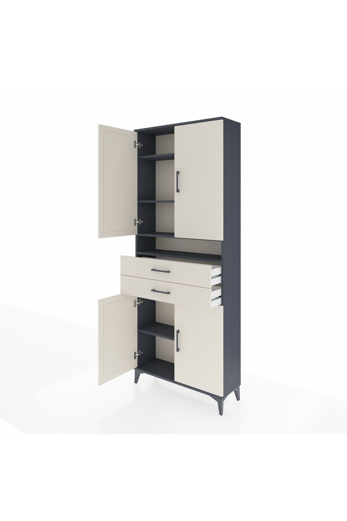 Arges Dolap 5 Raflı 2 Çekmeceli 4 Kapaklı 88x30x221 Antrasit-Aytaşı