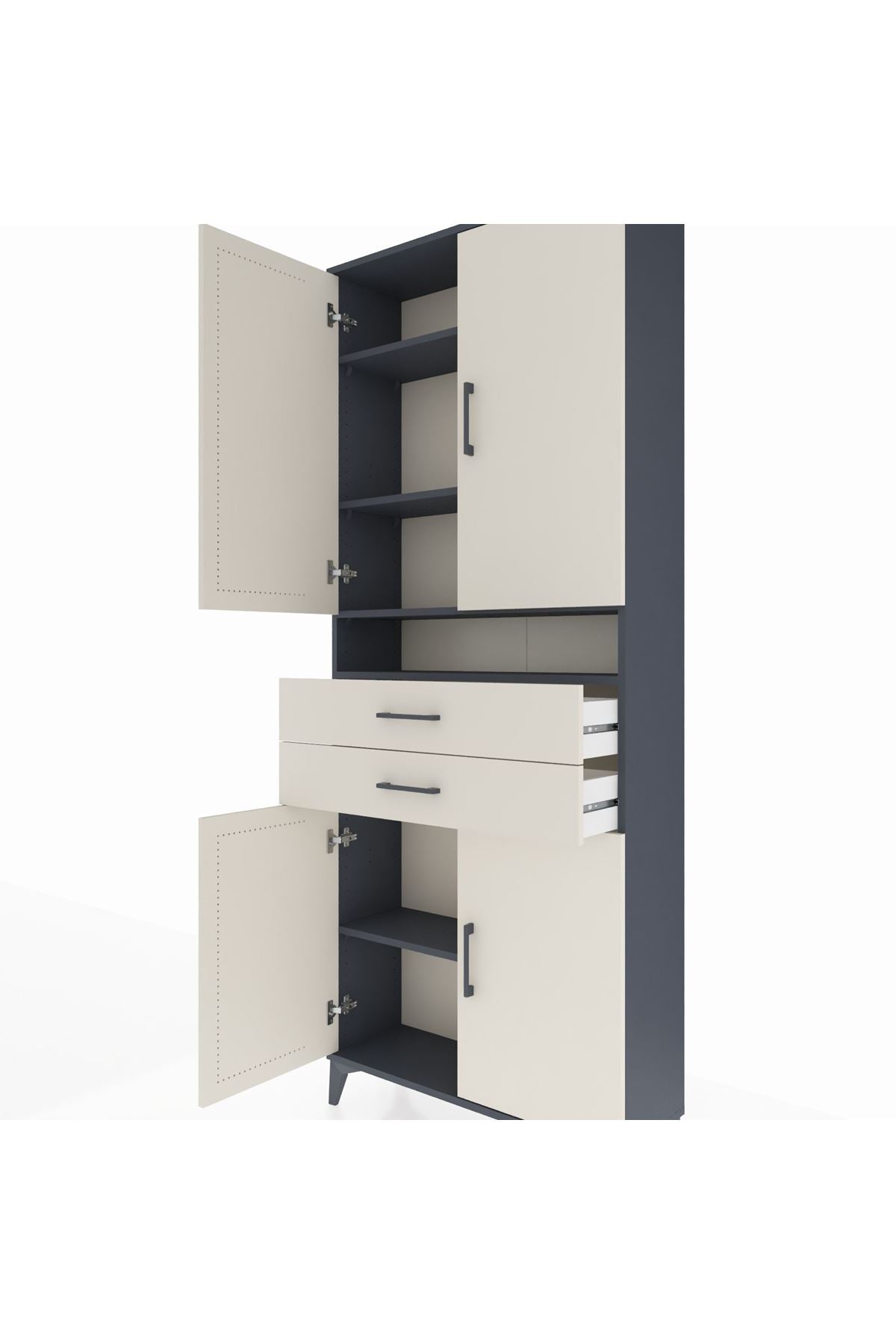 Arges Dolap 5 Raflı 2 Çekmeceli 4 Kapaklı 88x30x221 Antrasit-Aytaşı