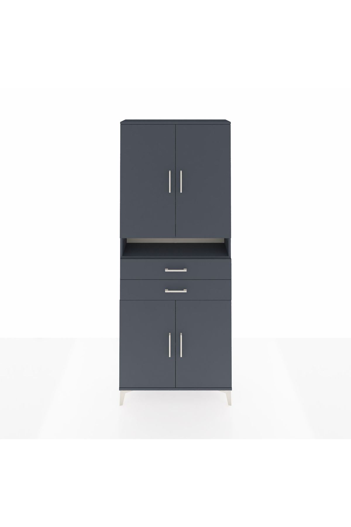 Arges Dolap 5 Raflı 2 Çekmeceli 4 Kapaklı 88x30x221 Antrasit-Antrasit