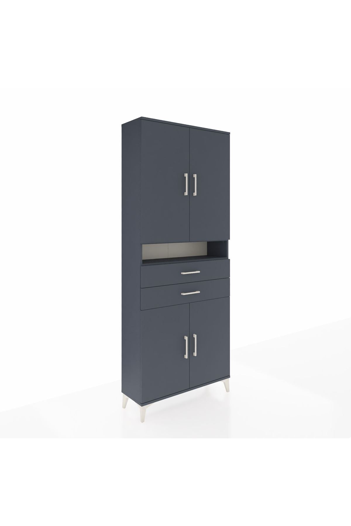 Arges Dolap 5 Raflı 2 Çekmeceli 4 Kapaklı 88x30x221 Antrasit-Antrasit