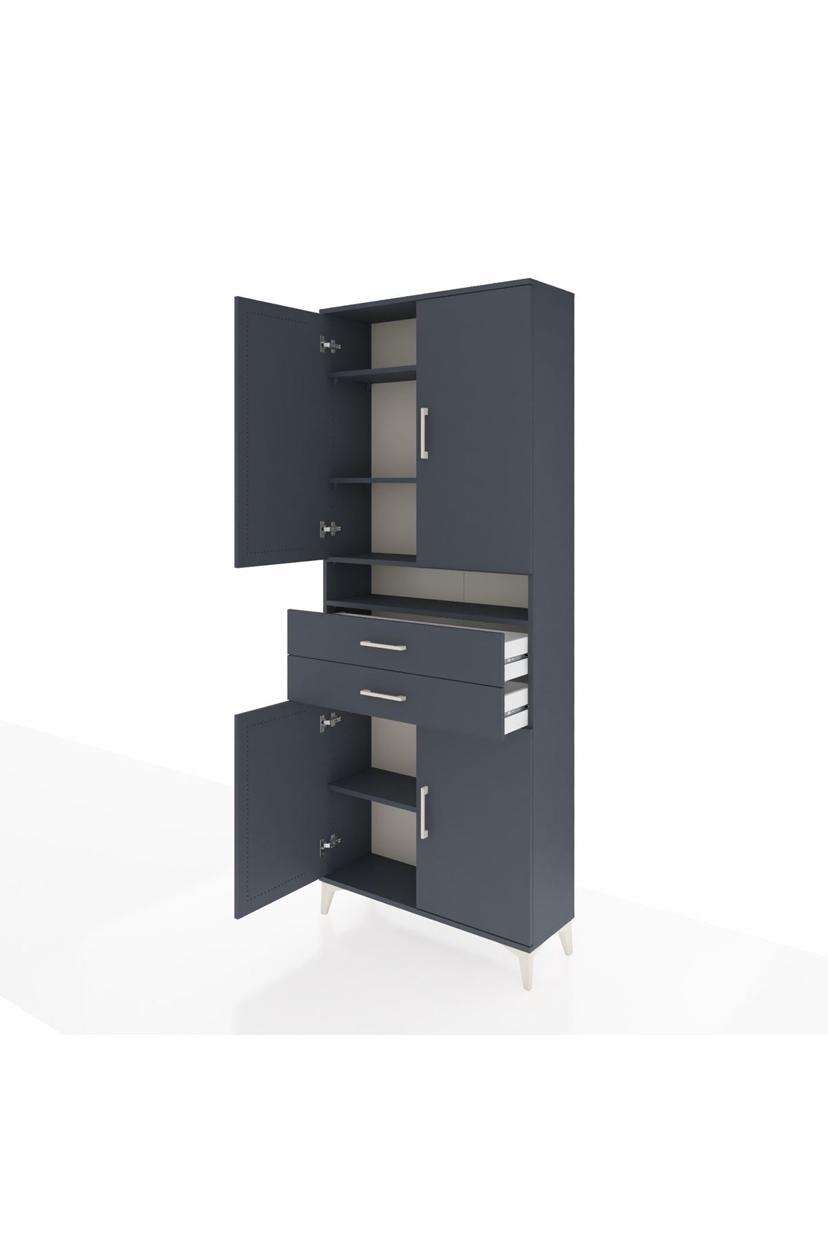 Arges Dolap 5 Raflı 2 Çekmeceli 4 Kapaklı 88x30x221 Antrasit-Antrasit