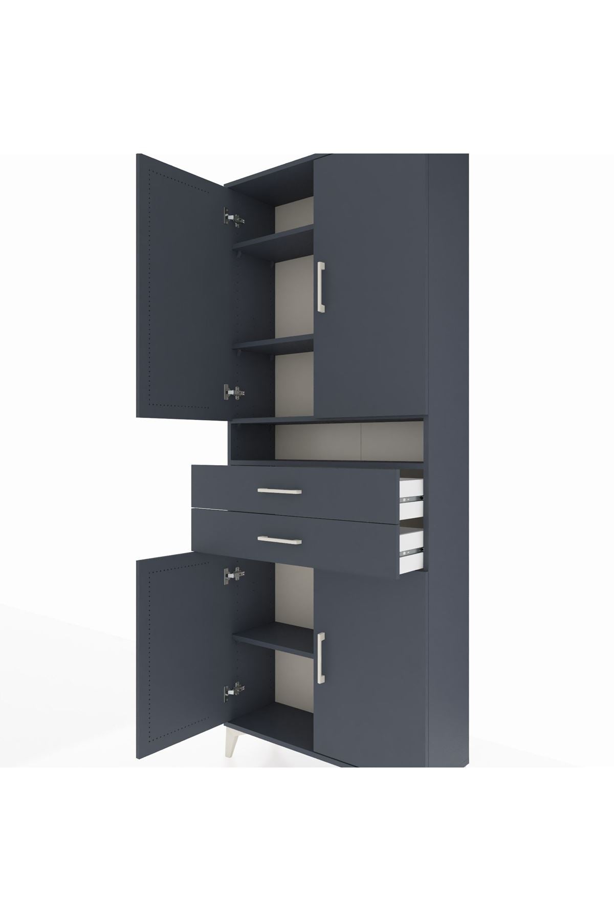 Arges Dolap 5 Raflı 2 Çekmeceli 4 Kapaklı 88x30x221 Antrasit-Antrasit