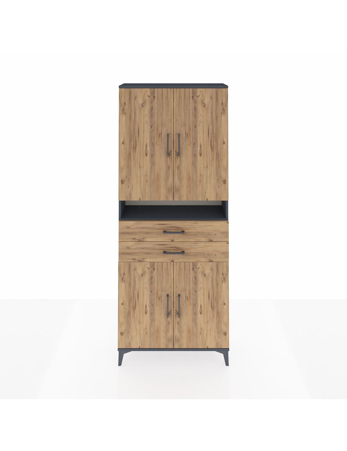 Arges Dolap 5 Raflı 2 Çekmeceli 4 Kapaklı 88x30x221 Antrasit-Çam