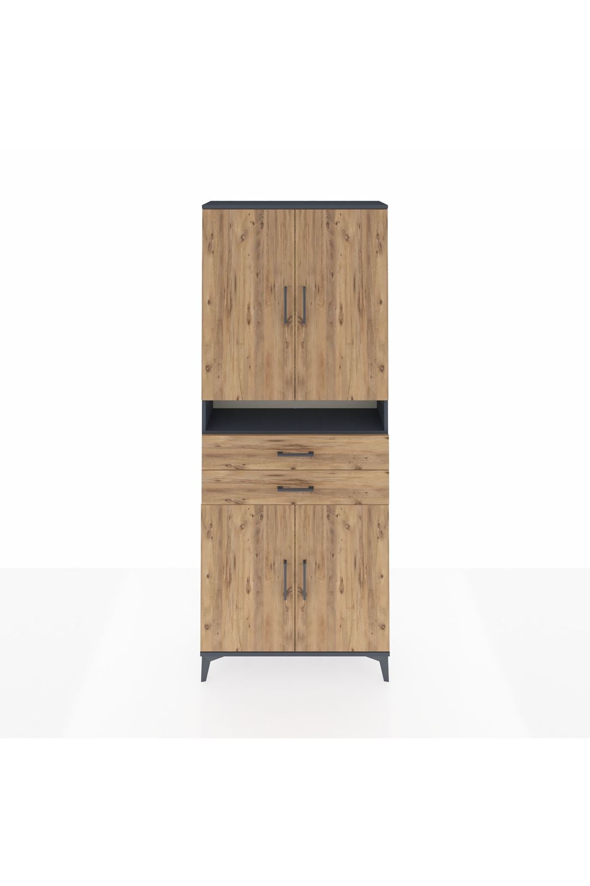 Arges Dolap 5 Raflı 2 Çekmeceli 4 Kapaklı 88x30x221 Antrasit-Çam