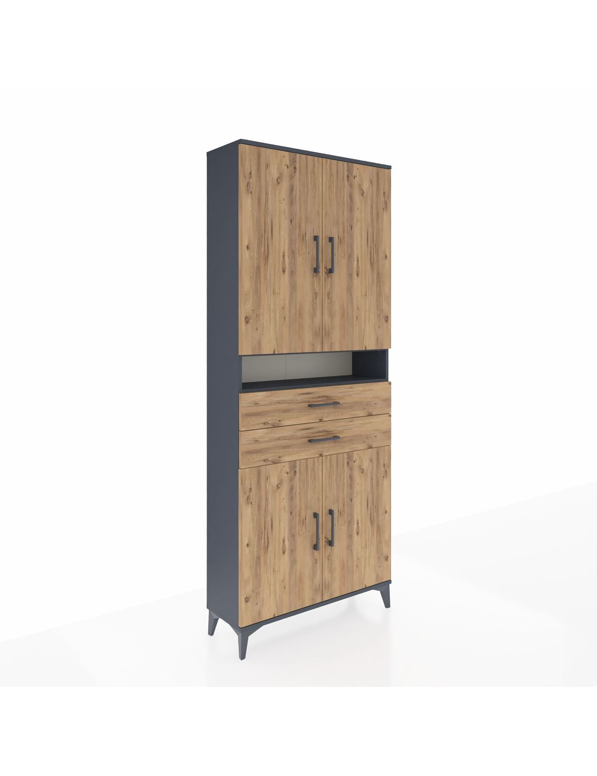 Arges Dolap 5 Raflı 2 Çekmeceli 4 Kapaklı 88x30x221 Antrasit-Çam