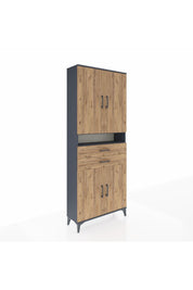 Arges Dolap 5 Raflı 2 Çekmeceli 4 Kapaklı 88x30x221 Antrasit-Çam